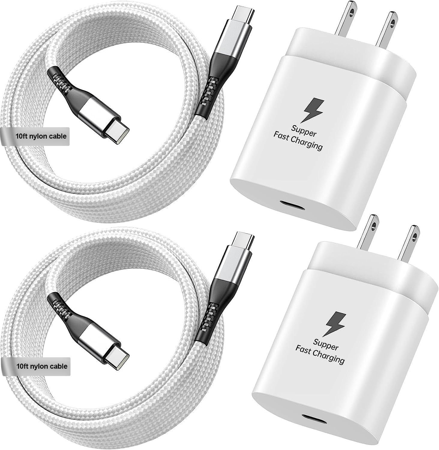 30W USB C Fast Charger for iPhone 15 Pro Max/Plus & Samsung - Type C Wall Charger Block with 10FT Nylon USB C to C Cable - Fast Charging for Smartphones, Tablets & Laptops - Perfect for Home, Office & Travel