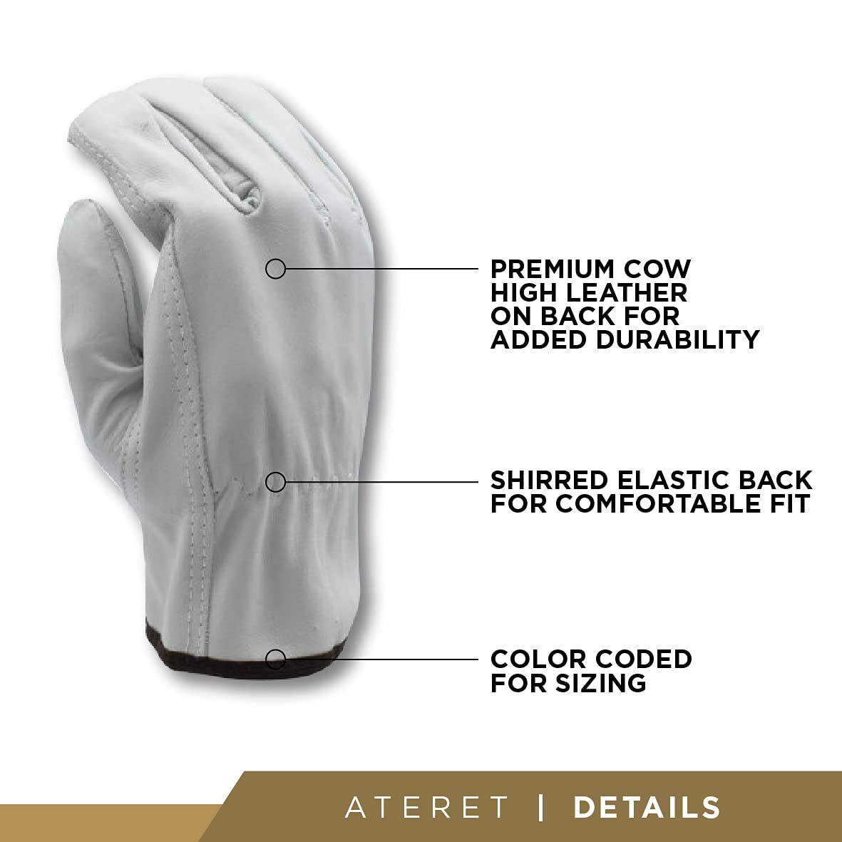 12 Pairs Heavy Duty Cowhide Leather Work Gloves - Durable for Truck Driving, Warehouse, Gardening & Outdoor Use - ATERET