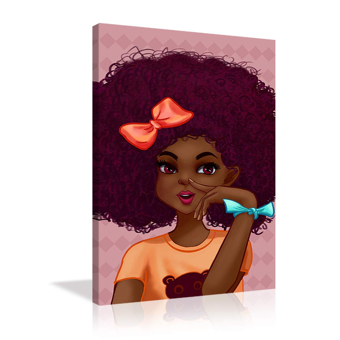 AMEMNY Black Woman Art Print - African American Wall Art Canvas Painting - Black Girl Portrait Wall Decor for Bedroom & Living Room - Ready to Hang Home Decor Gift for Women & Girls