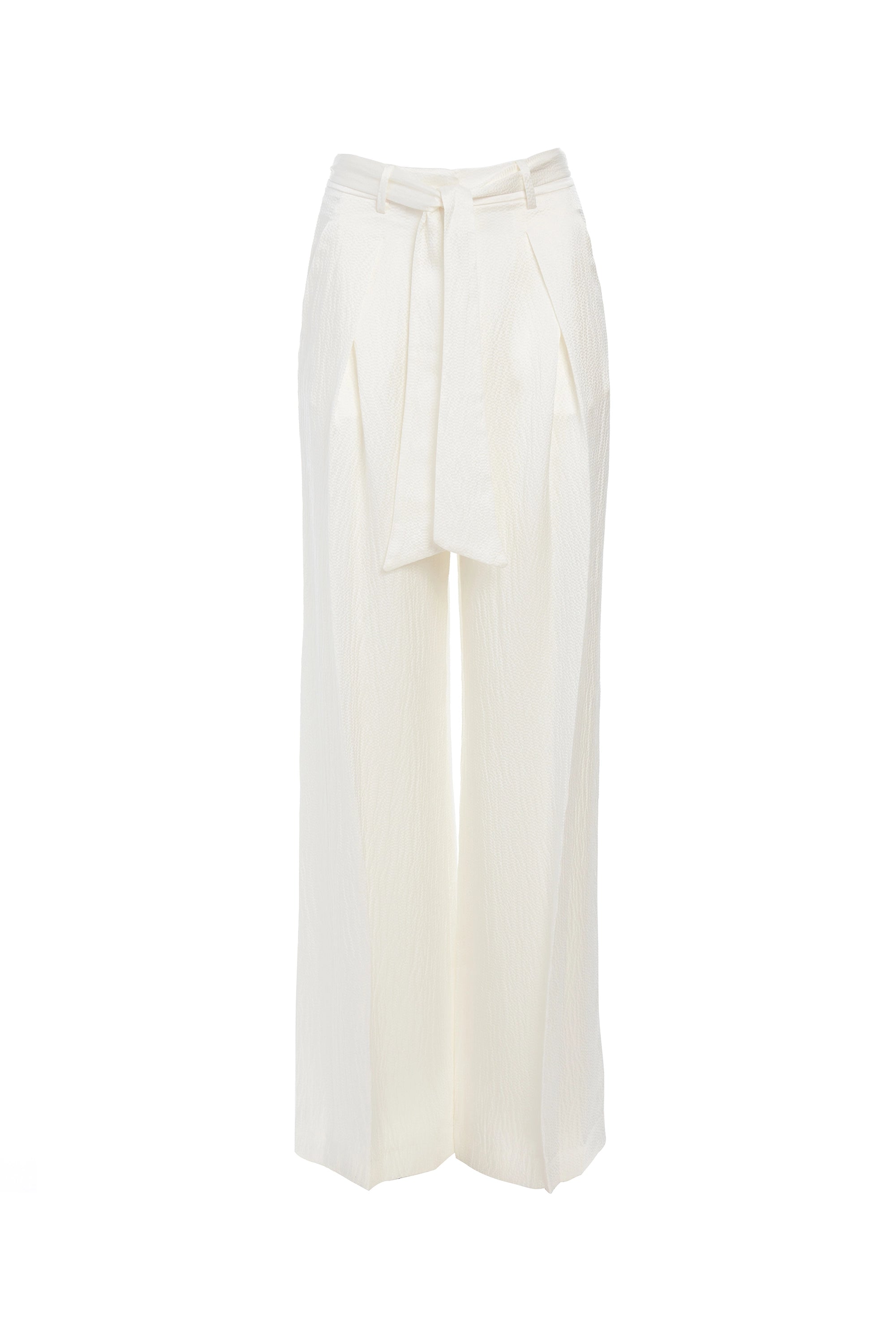Thomazia Women's Ivory Silk Pants - Elegant High Waist Wide Leg Palazzo Trousers for Casual Wear, Office & Special Occasions