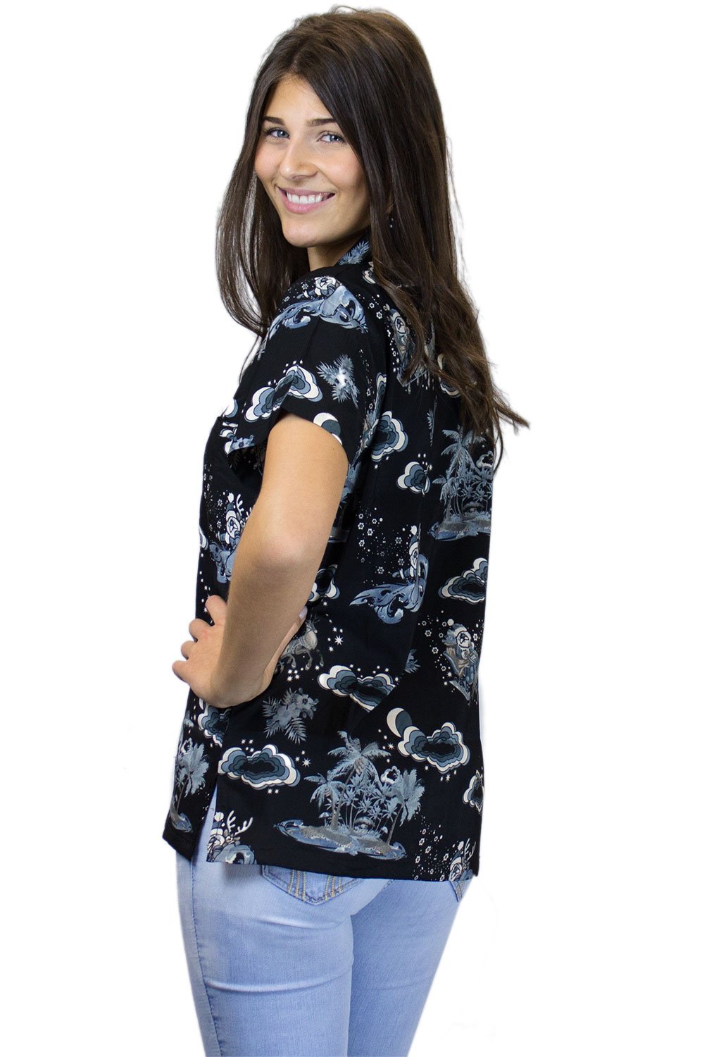KING KAMEHA Hawaiian Shirt - Funky Tropical Print Aloha Shirt for Men & Women - Christmas Island Design in Monogrey - Size L - Perfect for Beach Parties, Luaus & Summer Vacations