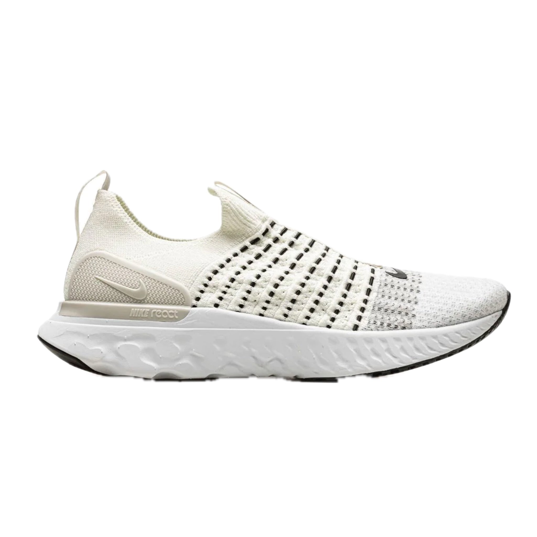 Nike React Phantom Run Flyknit 2 Running Shoes - Sail/Light Bone/White/Black - Lightweight Cushioned Sneakers for Men's Road Running & Gym Workouts