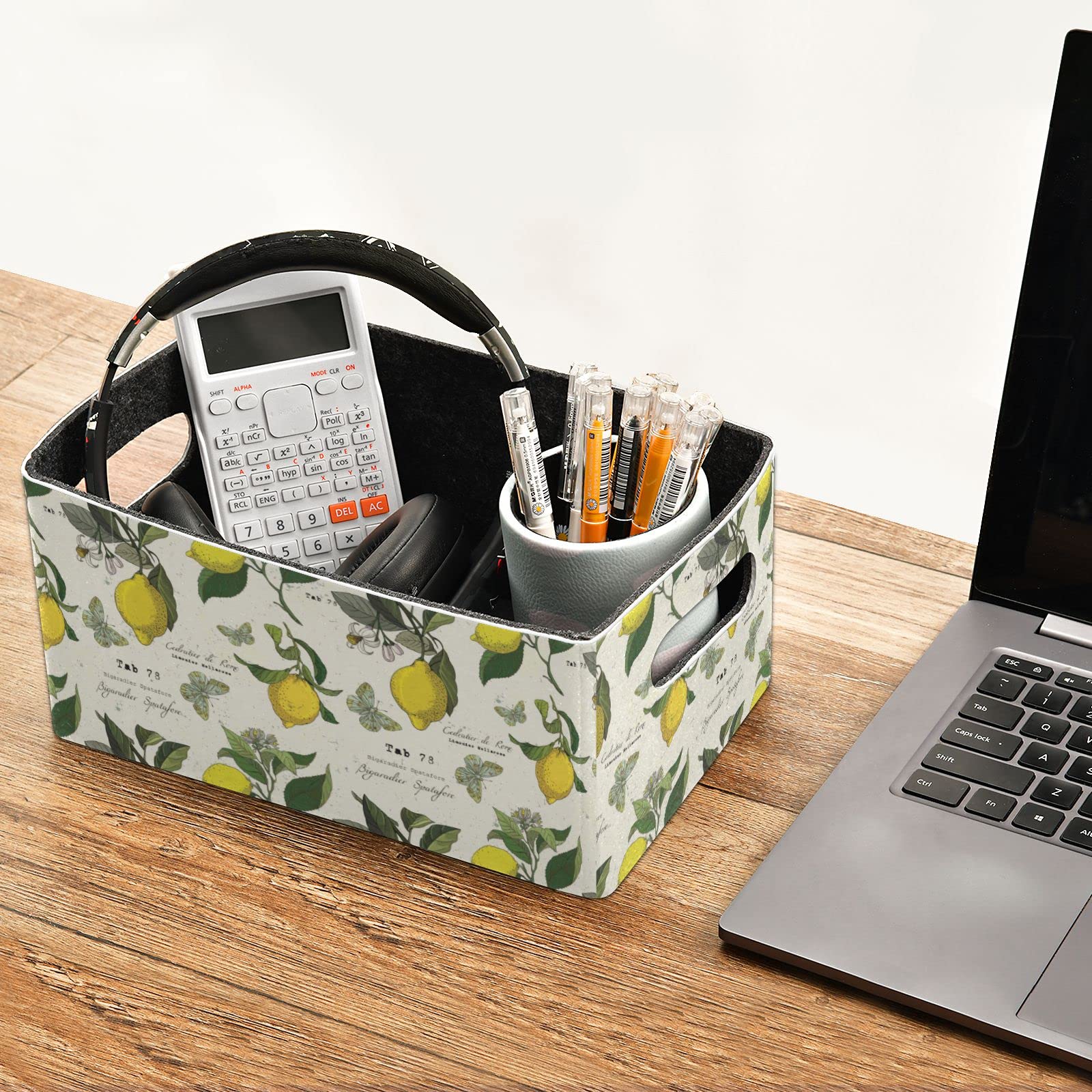 SHJI 2-Pack Lemon Branch Folding Felt Storage Baskets - Collapsible Clothes Hamper & Organizer for Shelves, Closet, Nursery | Space-Saving Home Storage Solution for Toys, Laundry & Wardrobe Organization