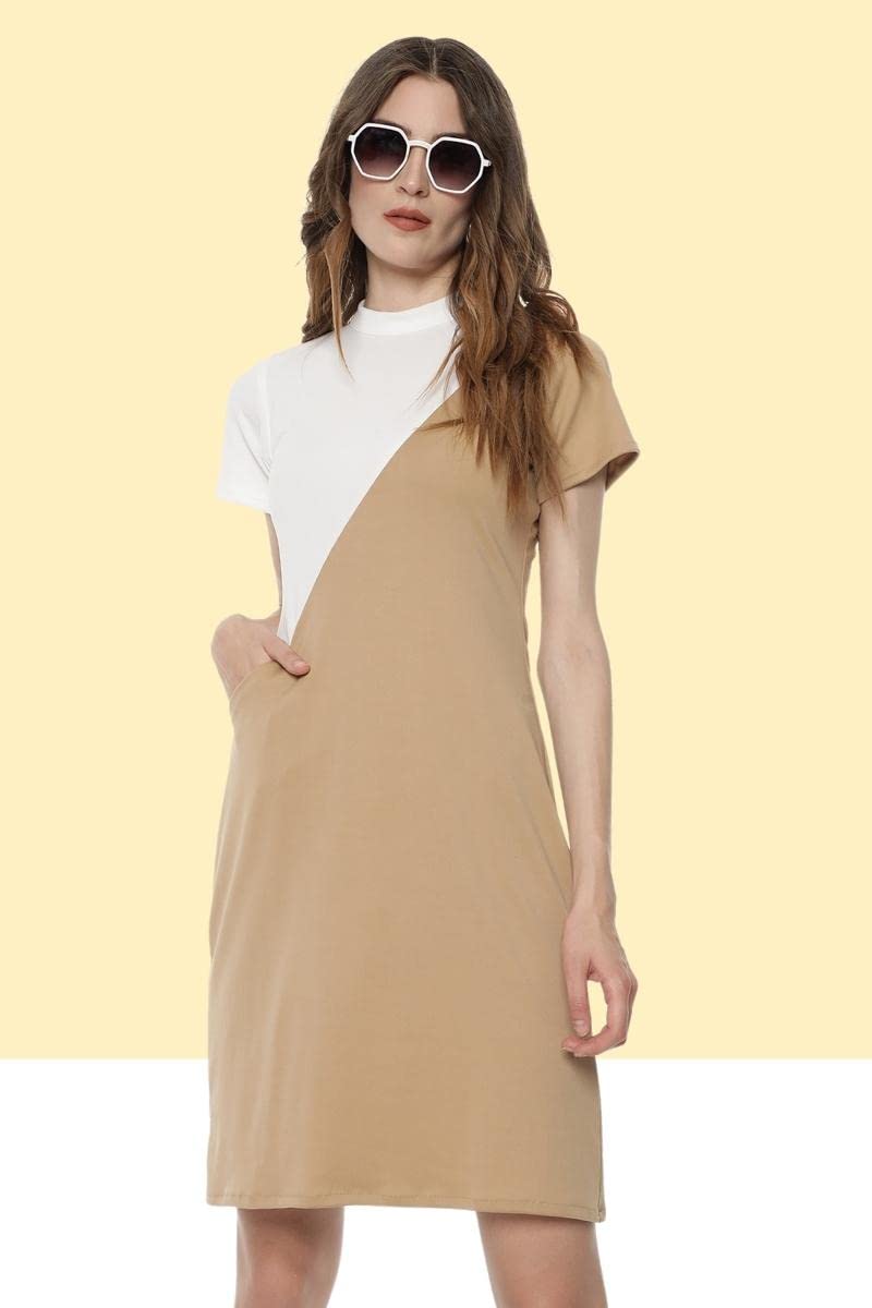 Elegant Short Sleeve Sheath Dress for Women - Color Block Cocktail Party Dress with Pockets | Perfect for Date Night, Office Wear & Special Occasions