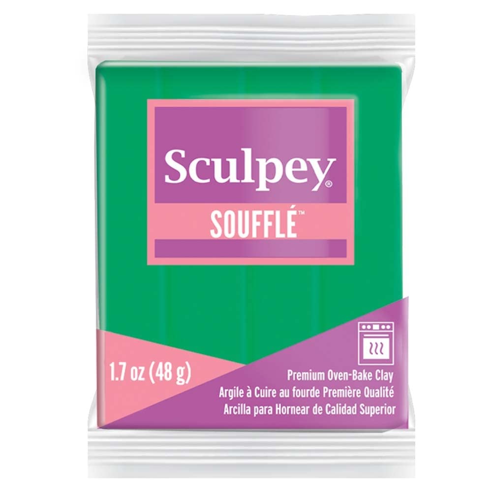 Sculpey Soufflé™ Polymer Oven-Bake Clay - Shamrock Green, Non-Toxic, 1.7 oz Bar | Perfect for Jewelry Making, DIY Crafts, Holiday Decorations & Mixed Media Projects | Premium Lightweight Modeling Clay for Baking, Sculpting & Creative Arts