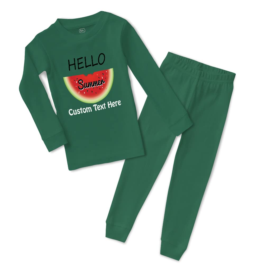 Custom Hello Summer Watermelon Cotton Toddler Pajama Set - Snug Fit Baby Sleepwear for Boys & Girls (6-24 Months) | Cute Kelly Green Fruit-Themed Pajamas for Playtime & Bedtime