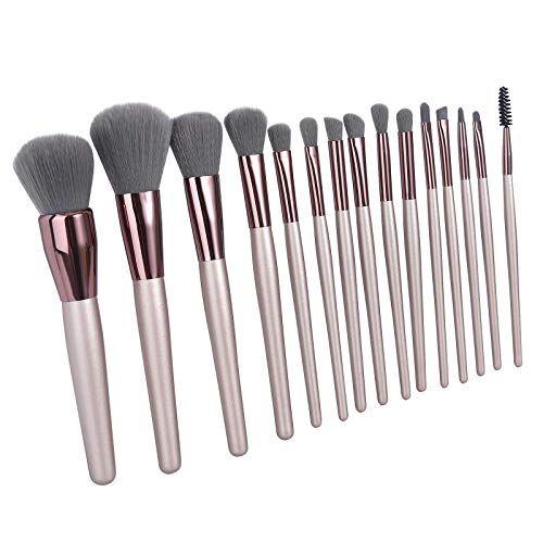 15PC Natural Hair Makeup Brush Set - Eyebrow, Eyeshadow, Lip & Powder Brushes for Professional Cosmetic Application | Perfect for Home & Salon Use