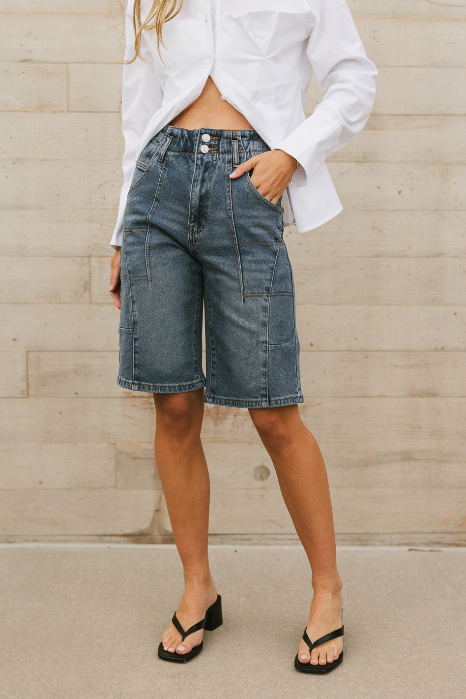 Ashtyn Denim Bermuda Shorts for Women - High Waisted Distressed Denim Shorts | Perfect for Summer, Beach, and Casual Outfits | FINAL SALE
