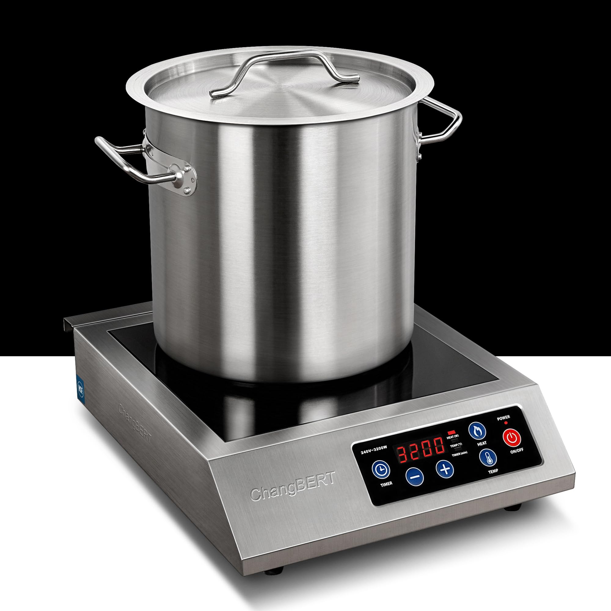 3200W Portable Induction Cooktop - NSF Certified Commercial Range with 18/10 Stainless Steel Housing & Glass Top - Perfect for Home Kitchens, Restaurants, and Outdoor Cooking