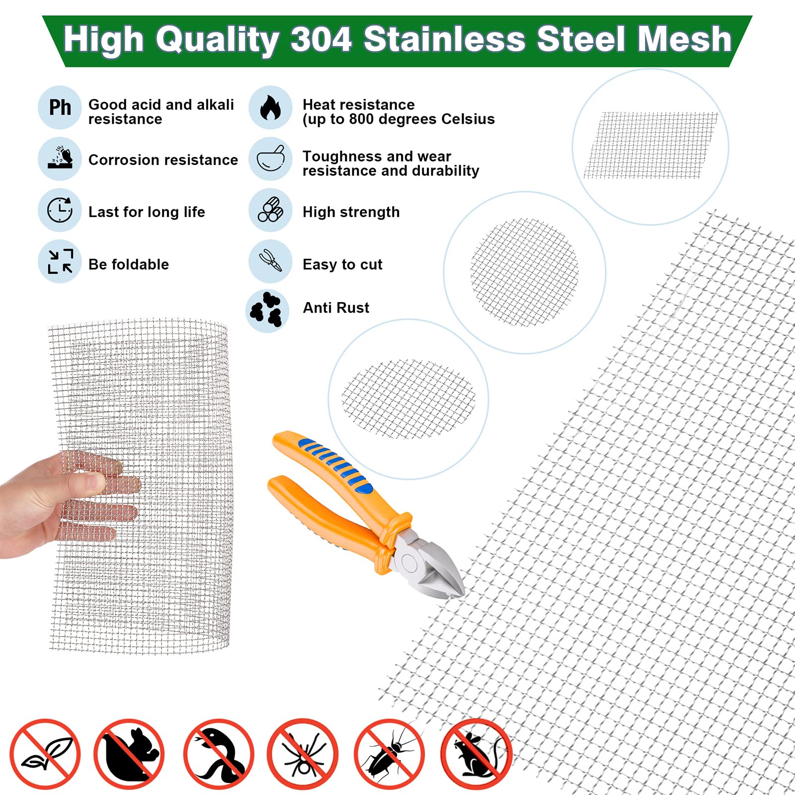 Valchoose Upgraded 304 Stainless Steel Chicken Wire Fencing - 0.65mm Rust-Proof Hardware Cloth Mesh Roll (16X144 in/407x3660mm) - Sturdy & Easy to Cut for Chicken Coops, DIY Cages, Garden Fencing, Animal Enclosures & Home Protection
