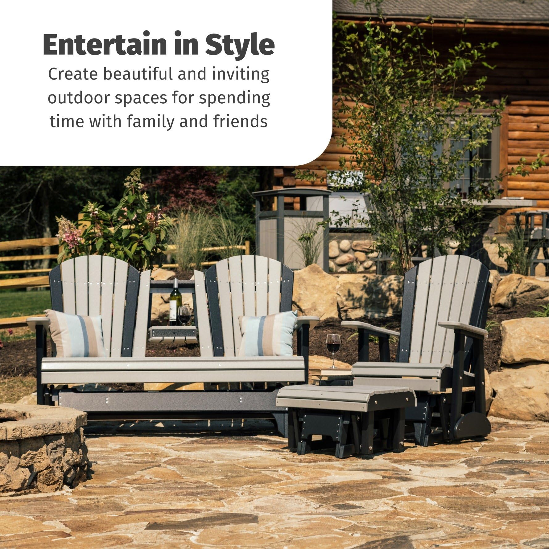 LuxCraft 2' Adirondack Glider Chair - Outdoor Patio Rocking Glider with Smooth Motion - Weather-Resistant Antique Mahogany & Black Finish - Perfect for Backyard, Garden, Deck or Poolside Relaxation