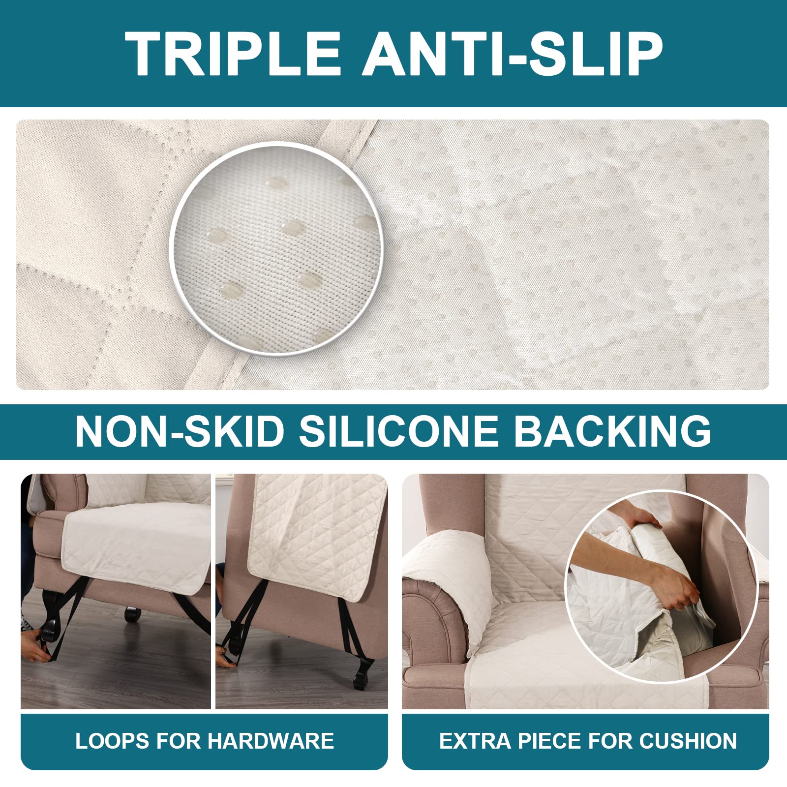 100% Waterproof Wing Chair Cover - Non-Slip Sofa Slipcover for Wing Armchair, Triple Protection for Pets & Kids (Ivory) | Perfect for Living Room, Office & Pet-Friendly Homes
