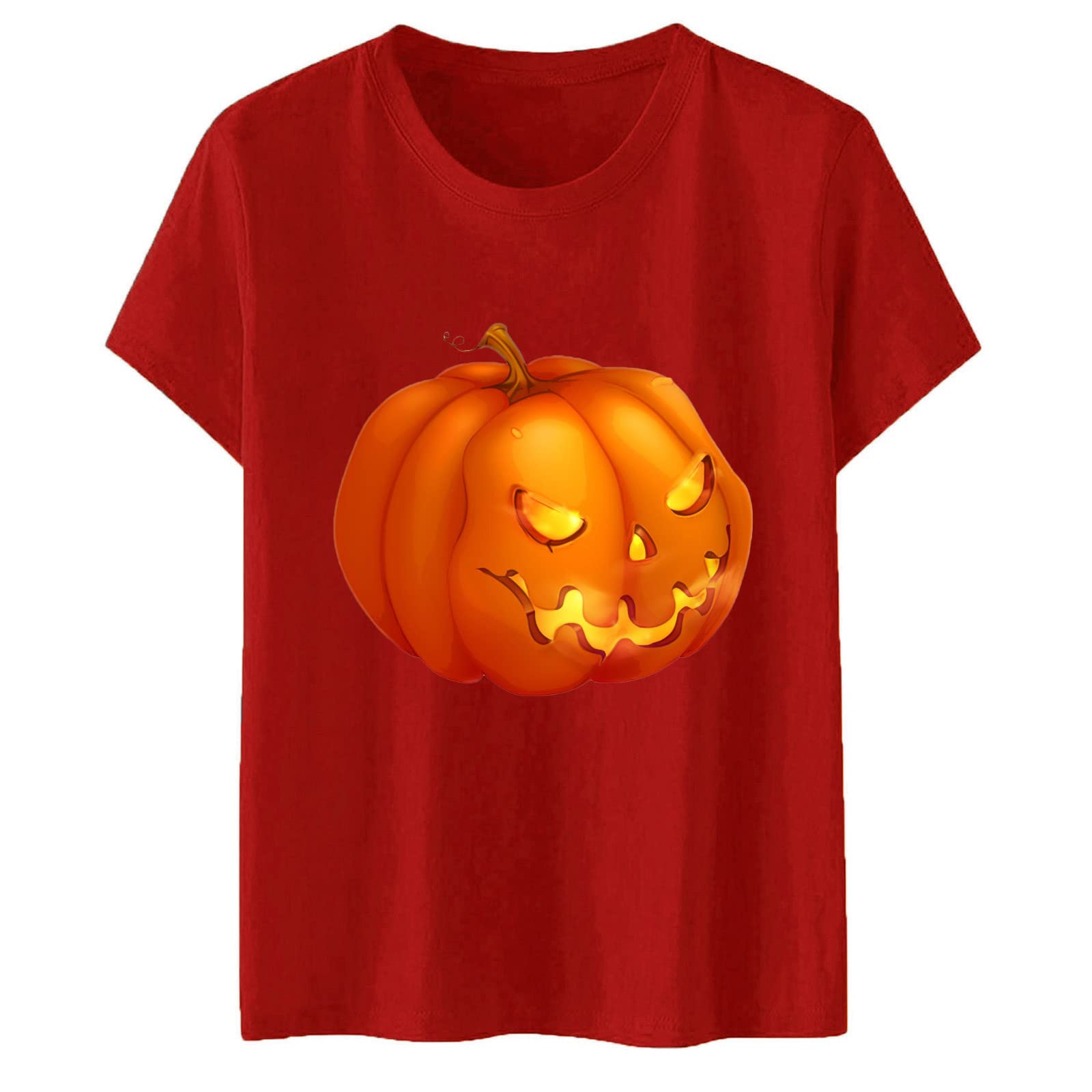 Women's Halloween Print Crew Neck Short Sleeve T-Shirt - Casual Knit Top for Costume Parties, Trick or Treating & Fall Festivals