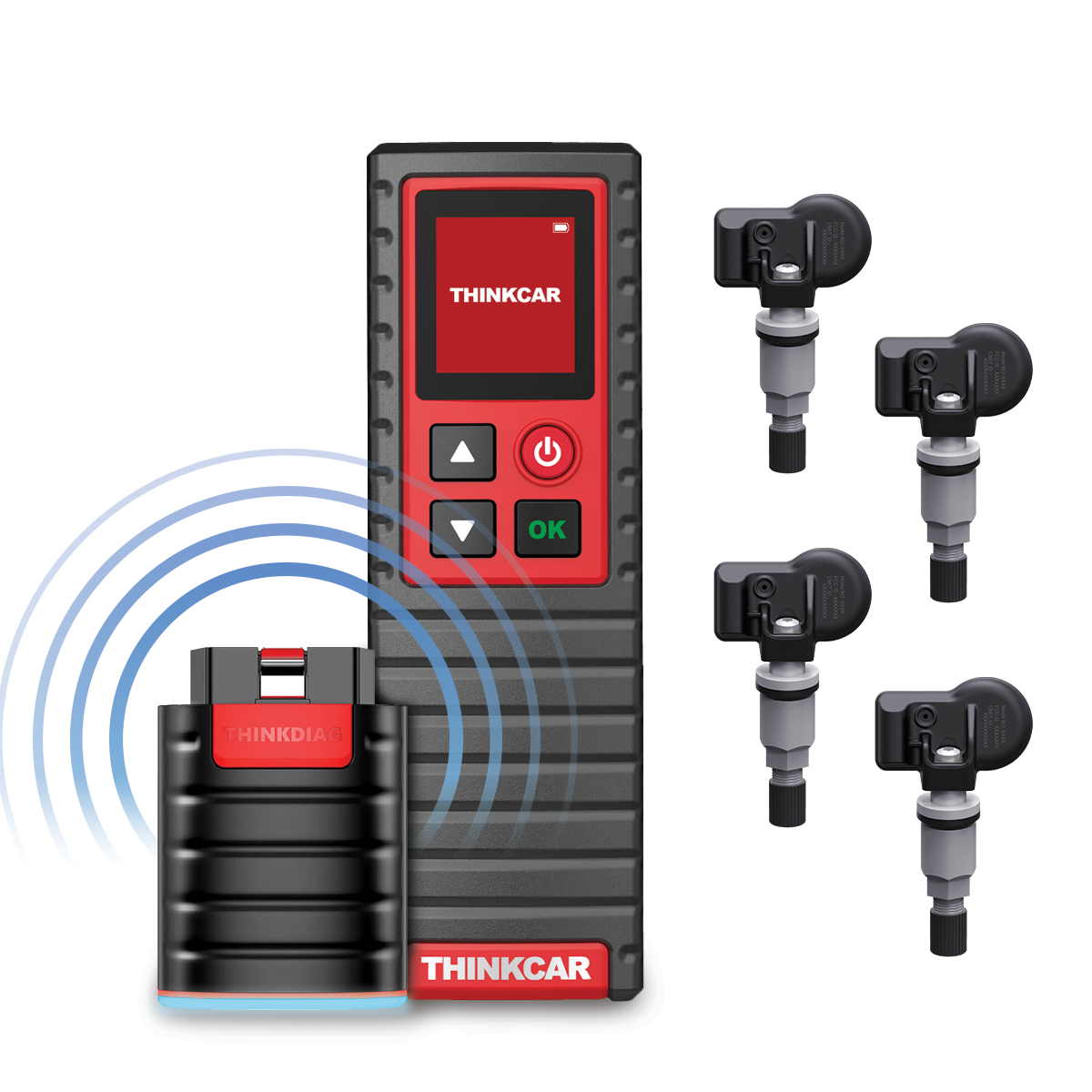OBD2 Scanner with TPMS Reset Tool - Auto Diagnostic Code Reader & 4 Tire Pressure Sensors Bundle for Car, Truck & SUV - Check Engine Light, ABS, SRS & Oil Reset - Perfect for Mechanics & DIY Car Maintenance