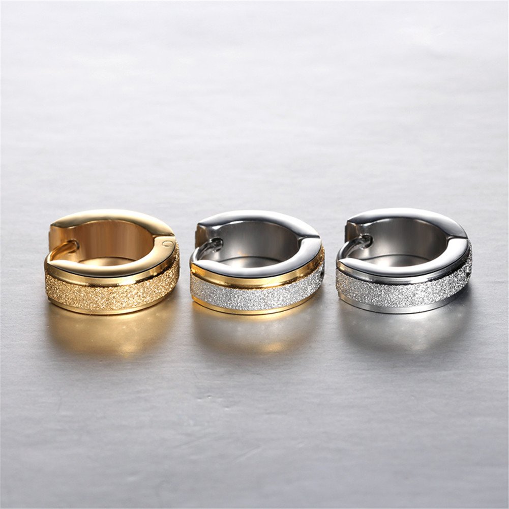 Unisex Stainless Steel Sandblast Hoop Huggie Earrings for Men & Women - Silver & Gold Plated Minimalist Jewelry for Everyday Wear, Date Night & Gifts