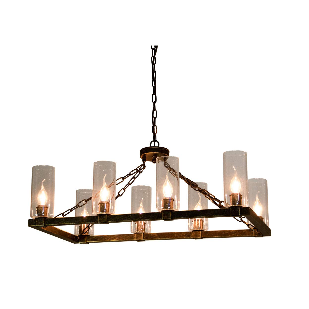 8-Light Kitchen Island Chandelier with Glass Shades - Adjustable Chain Length for Dining Room, Foyer, Entryway - Perfect for Modern Farmhouse, Rustic Home Decor & Kitchen Lighting