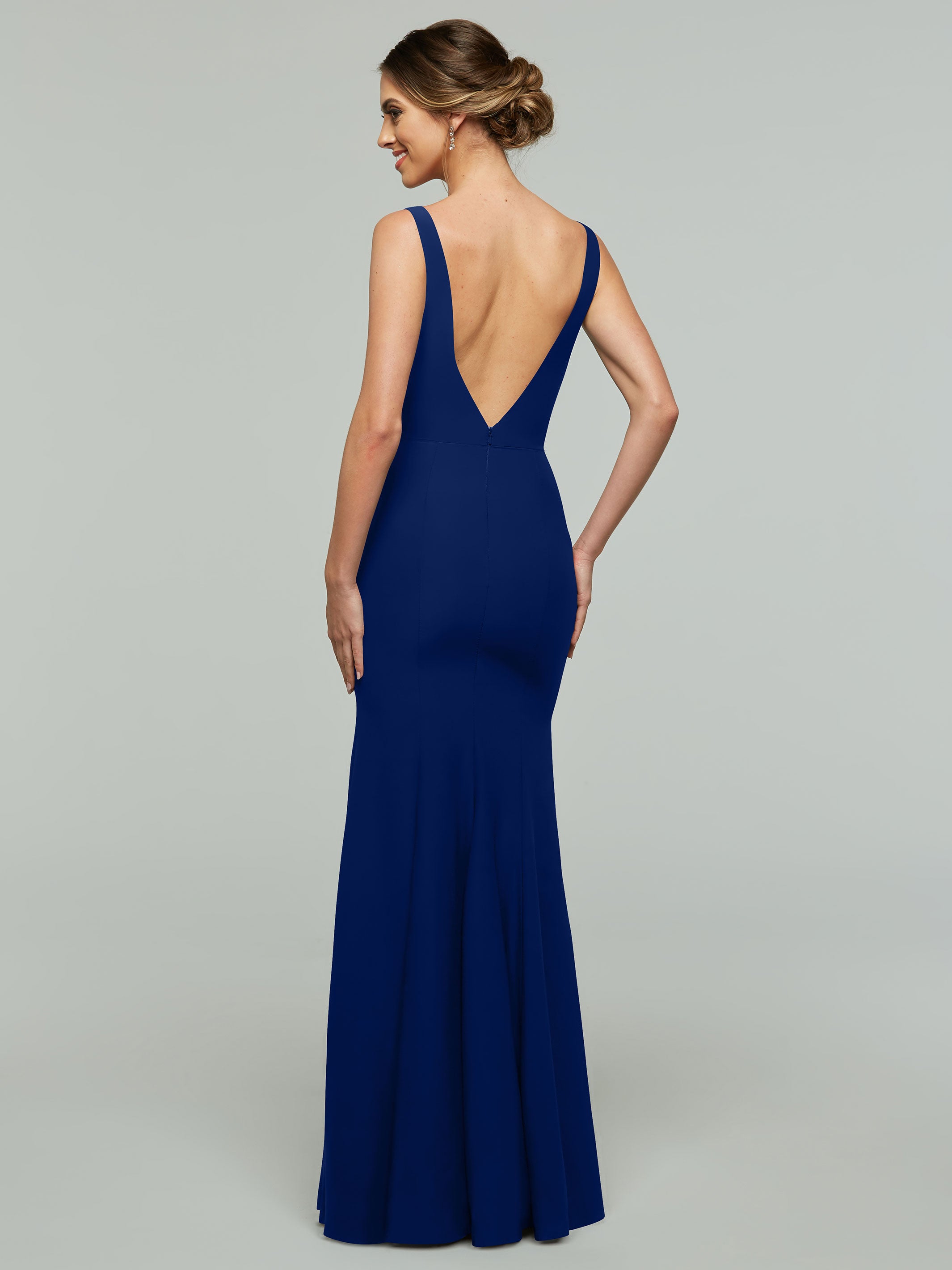 83010 Mermaid Stretch Chiffon Bridesmaid Dress with Plunging Neckline - Elegant Formal Gown for Weddings, Prom & Special Occasions