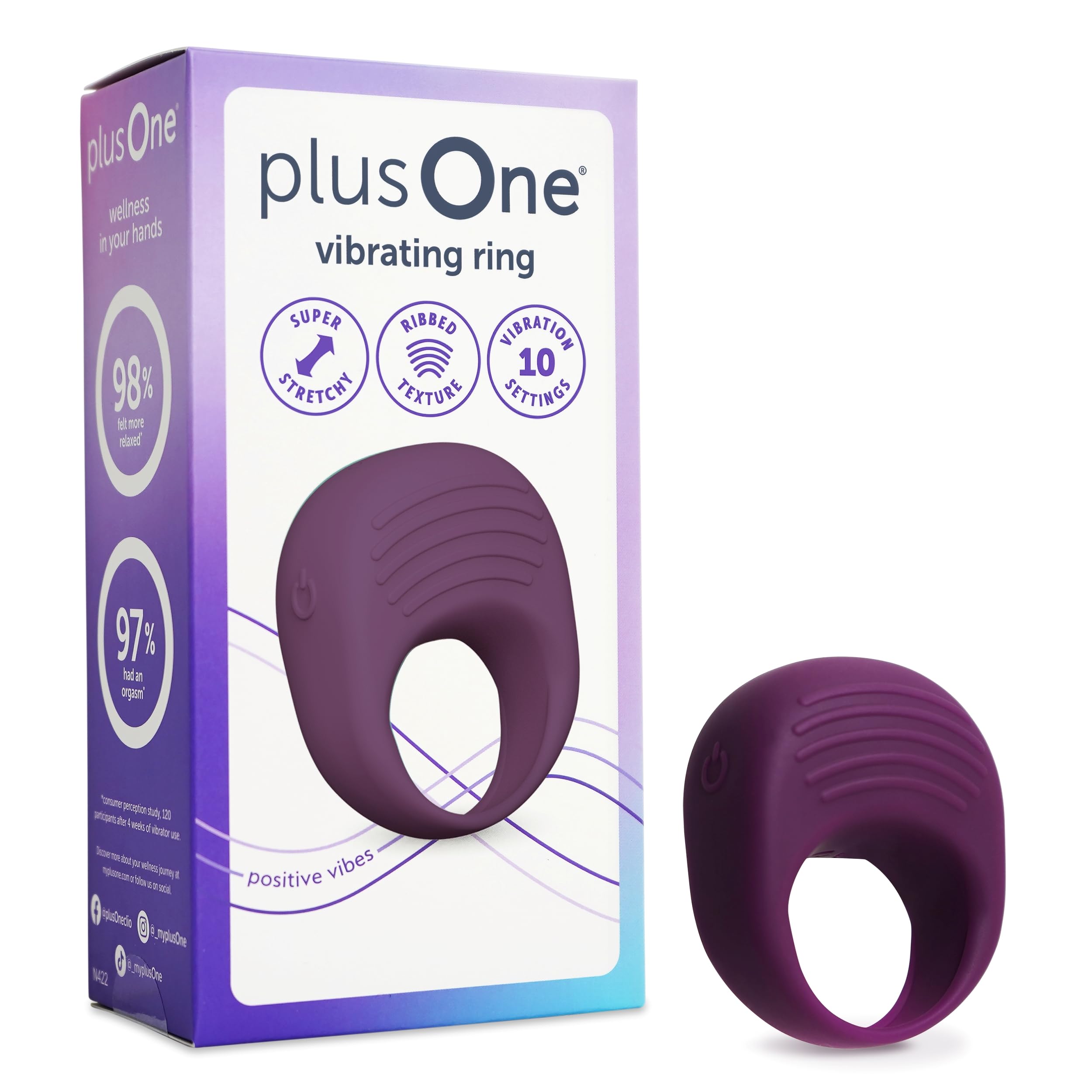 plusOne Vibrating Ring for Couples & Individuals - Body-Safe Silicone, Waterproof USB Rechargeable Massager with 10 Vibration Modes (Purple) - Perfect for Couples Intimacy & Solo Pleasure
