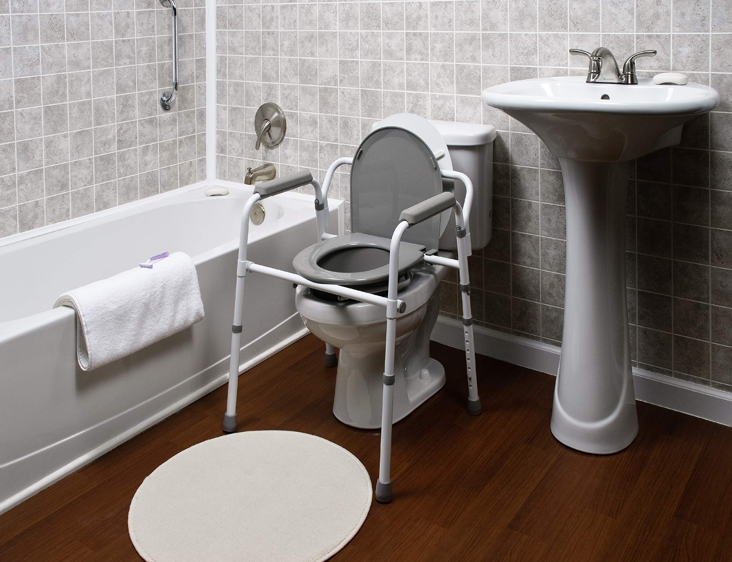 Lumex 3-in-1 Adjustable Height Folding Bedside Commode Chair with Raised Toilet Seat & Safety Rails - Ideal for Elderly Care, Post-Surgery Recovery & Home Healthcare Use