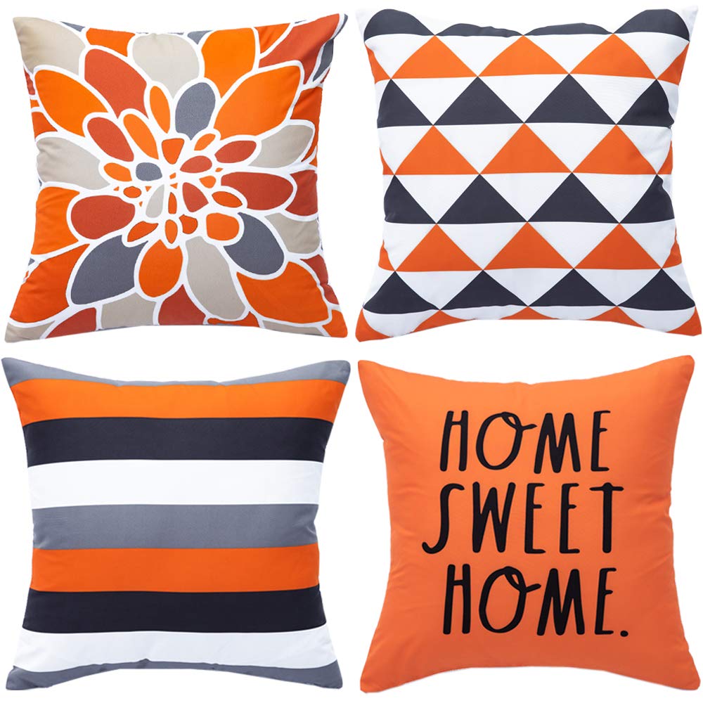 WLNUI Set of 4 Modern Geometric Throw Pillow Covers 20x20 Inch - Orange Farmhouse Decor for Sofa, Couch & Chair - Home Sweet Home Square Cushion Cases - Perfect for Living Room, Bedroom & Home Decor