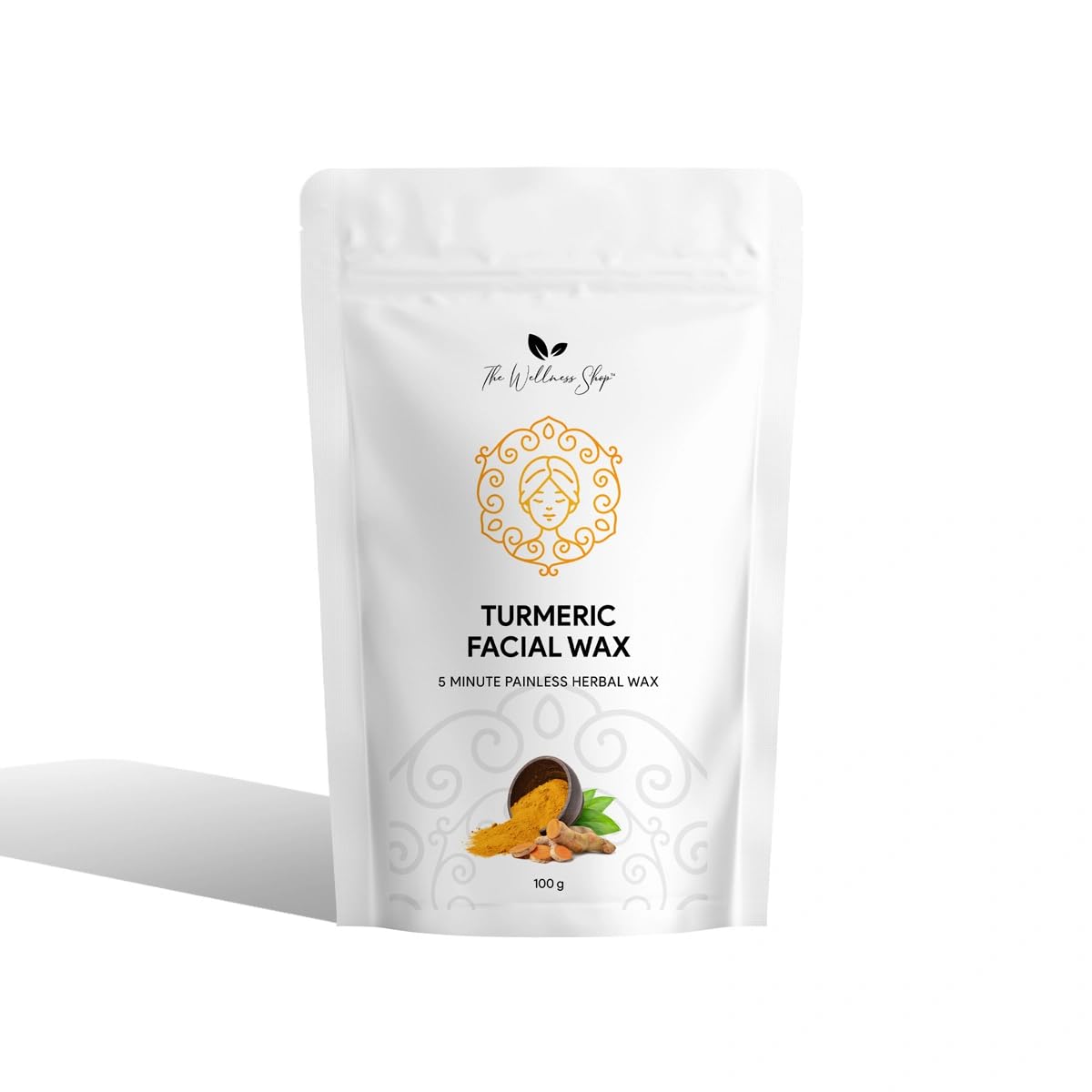 Natural Turmeric Facial Wax Powder for Women - 5 Minute Painless Hair Removal, Easy At-Home Use (100g) | Smooth Skin for Bikini, Legs & Face | The Wellness Shop