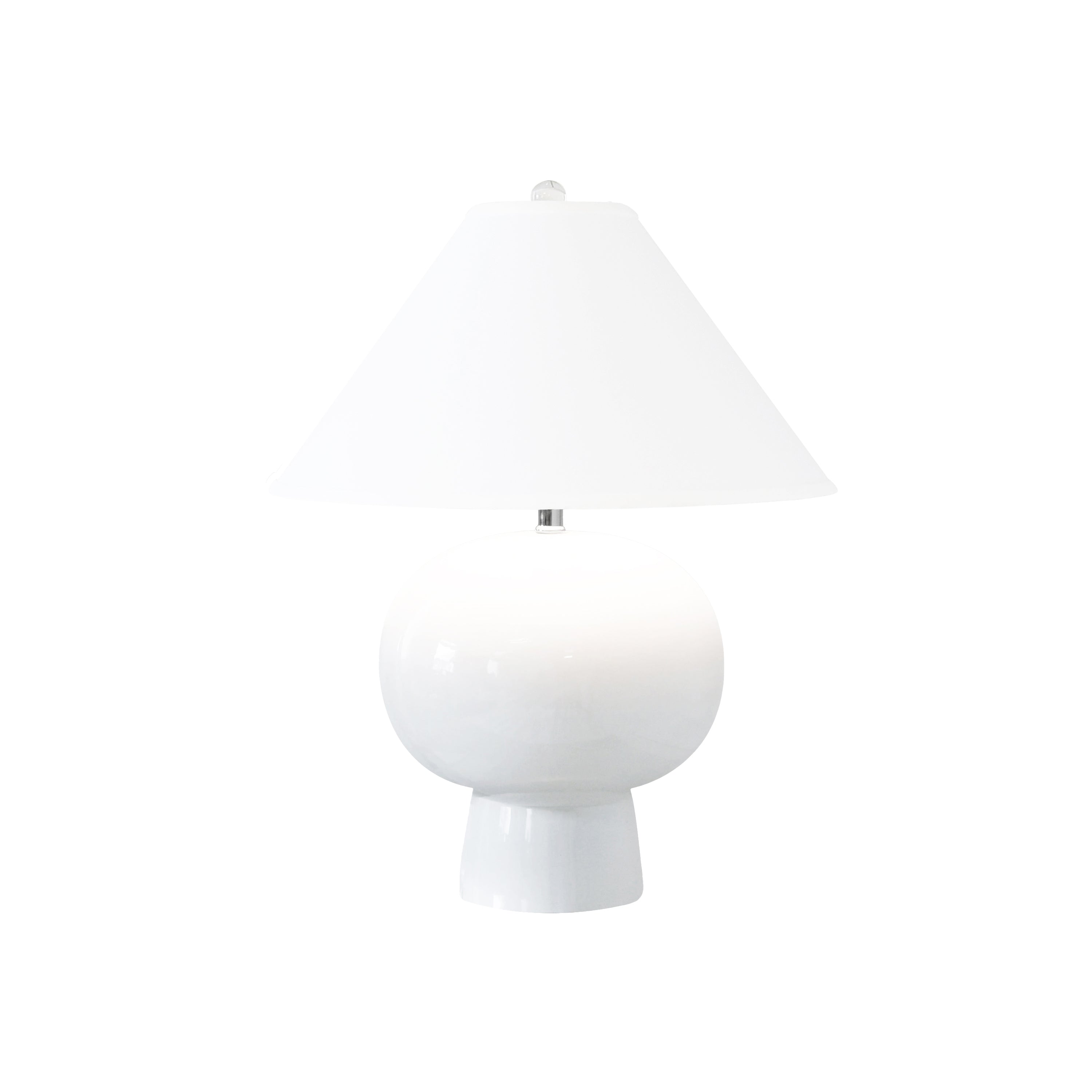 Annie White Ceramic Bulb Table Lamp with Linen Coolie Shade - Perfect for Bedroom Nightstand, Living Room End Table & Office Desk Lighting