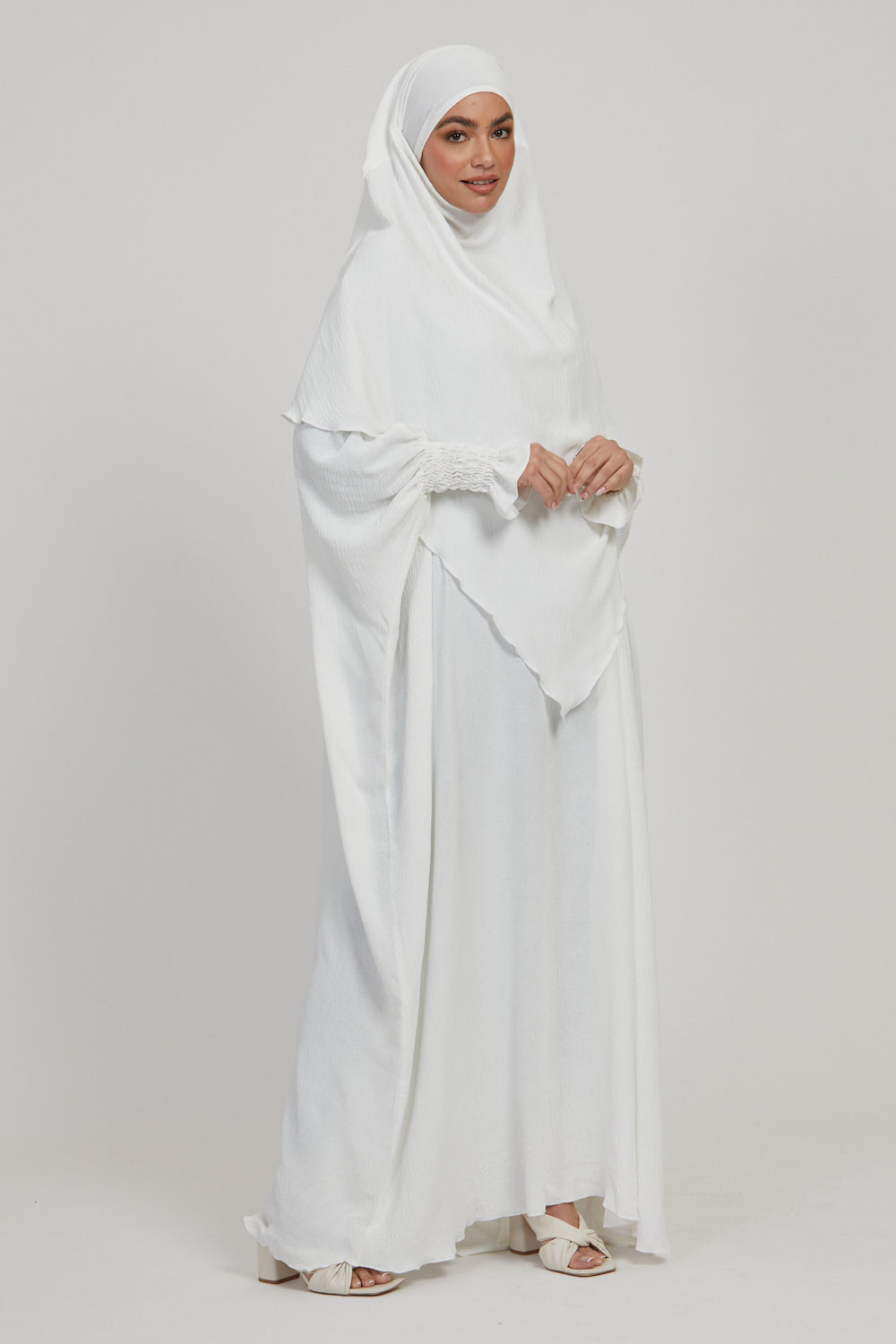 Elegant White Abaya with Khimar Set - Modest Islamic Prayer Dress for Women - Perfect for Mosque, Eid & Special Occasions