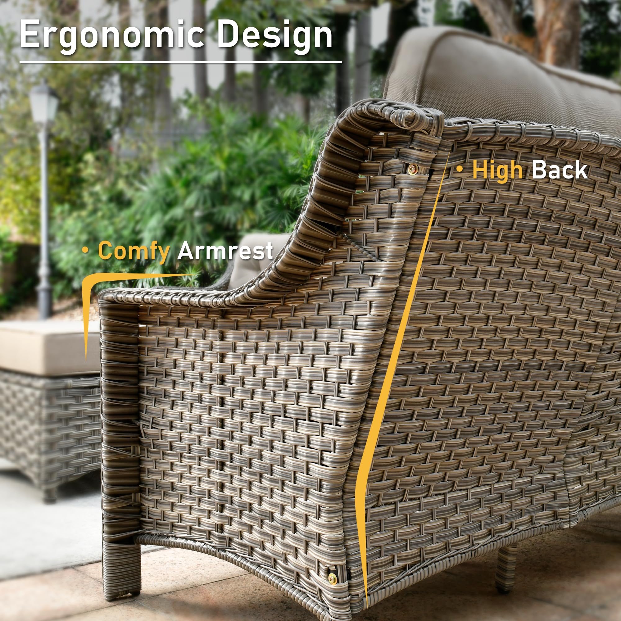 HOOOWOOO 3-Seater Outdoor Wicker Sofa - All-Weather Resistant High Back Rattan Patio Furniture Set (Beige Tan) - Perfect for Deck, Garden, Poolside & Backyard Relaxation