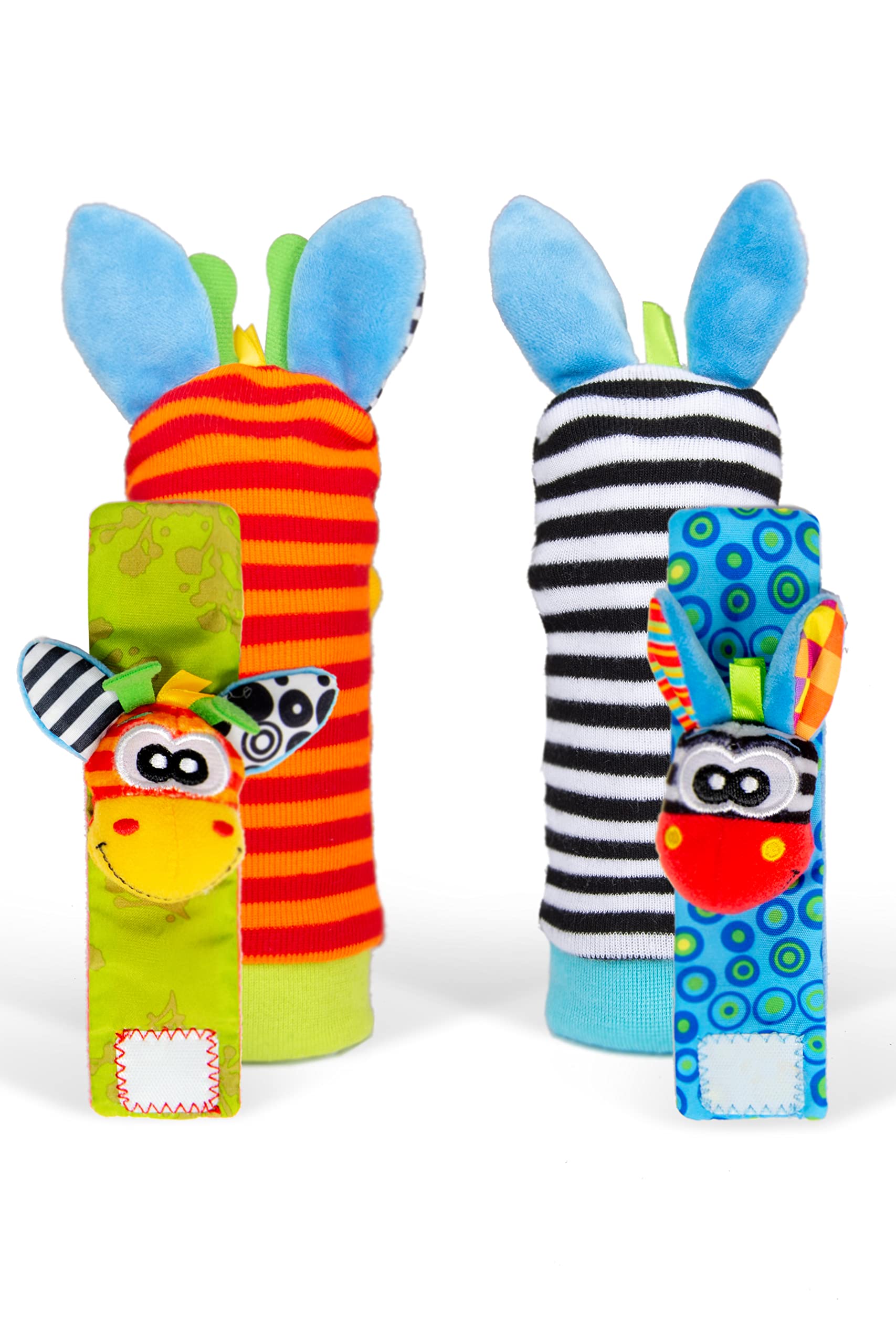 Funky Planet Sozzy Socks Baby Sensory Toys - 4pcs Soft Foot Rattles for Newborns & Infants | Developmental Hand-Foot Toys for Early Learning & Motor Skills | Perfect for Playtime, Tummy Time & Sensory Stimulation