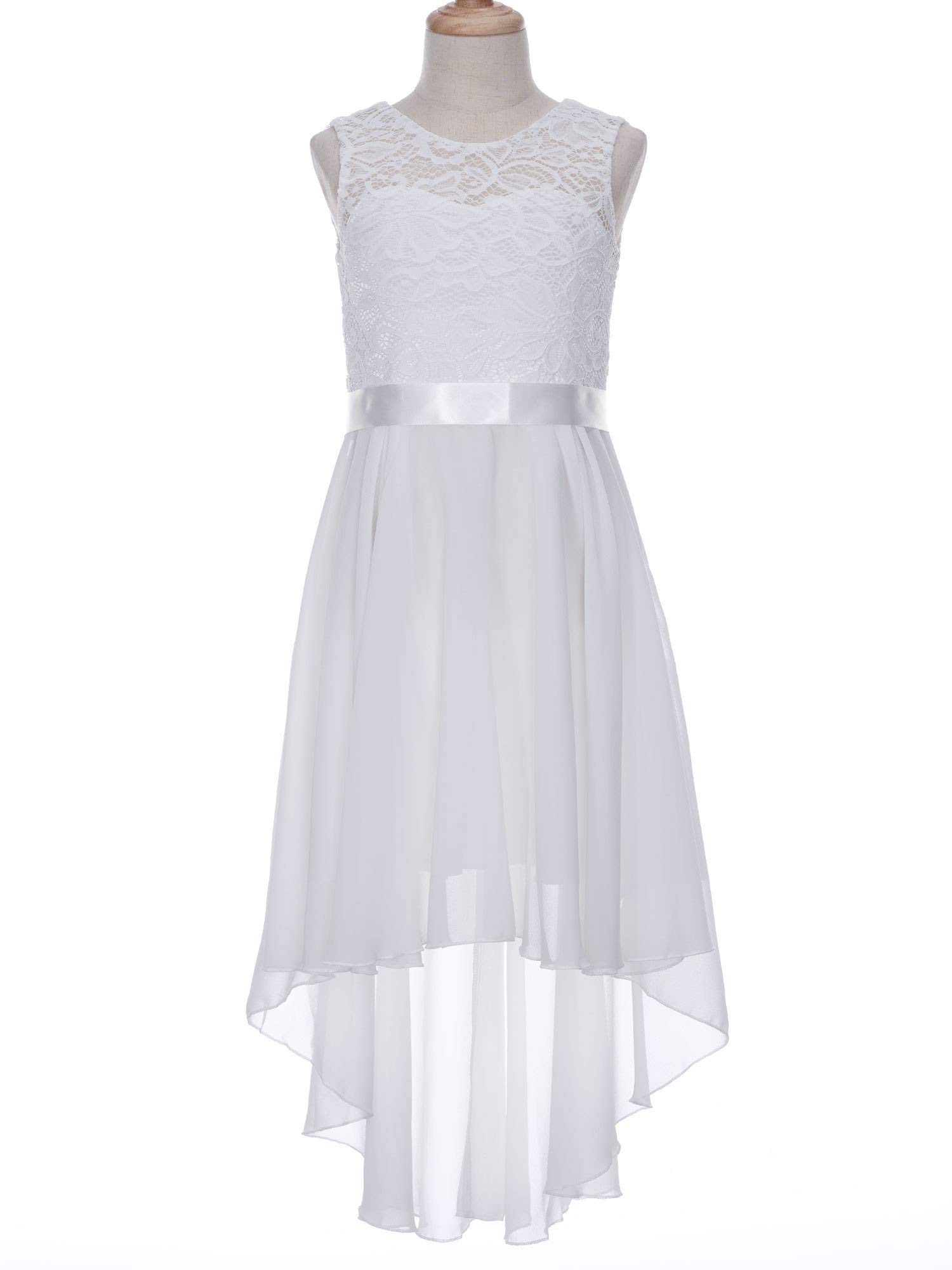 Junior Teen Girl's Sleeveless Floral Lace Chiffon Bridesmaid Dress - High Low Hem Formal Wedding Party Gown for Flower Girls, Prom, Quinceañera & Special Occasions