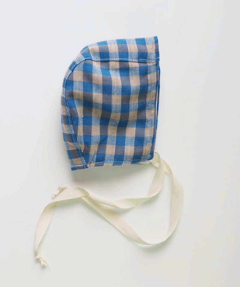 Blue Gingham Linen Bonnet for Baby Doll - Soft Cotton Hat for Newborn Girls & Toddlers - Perfect for Photography, Dress-Up, and Special Occasions