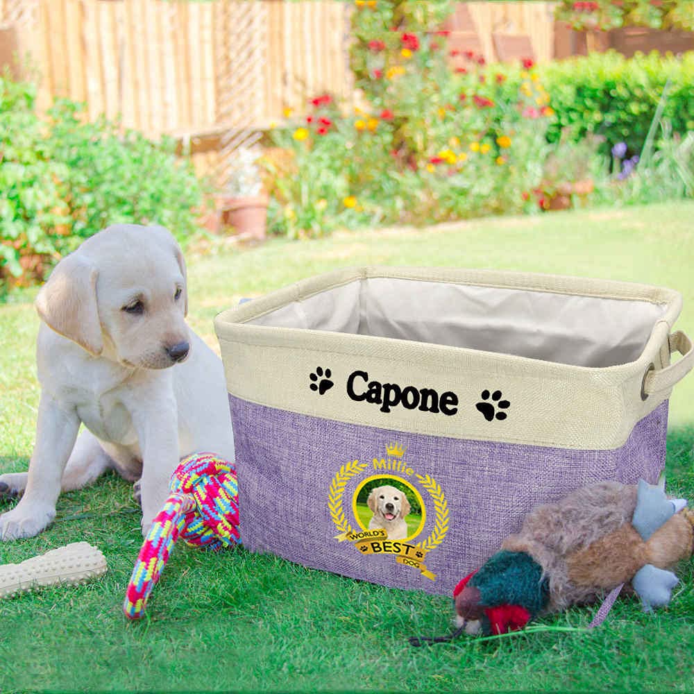 Custom Collapsible Dog Toy Storage Basket with Handles - Foldable Pet Toy Organizer Bin for Golden Labradoodle Dogs & Cats - Perfect for Bedroom, Closet & Home Organization (Brown) - Great for Pet Toy Storage, Travel & Small Space Organization