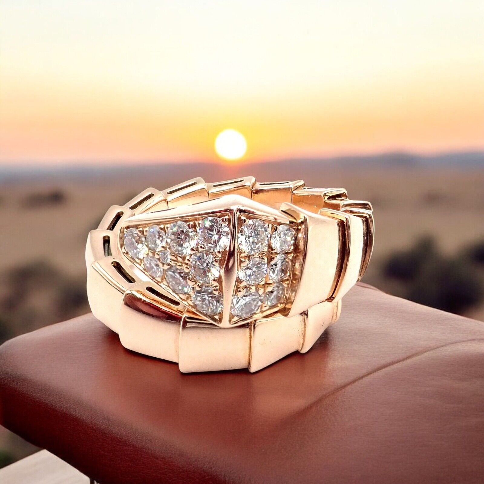 Authentic Bulgari Bvlgari Serpenti Viper 18k Rose Gold Diamond Ring for Women - Luxury Jewelry Gift for Anniversary, Valentine's Day & Special Occasions