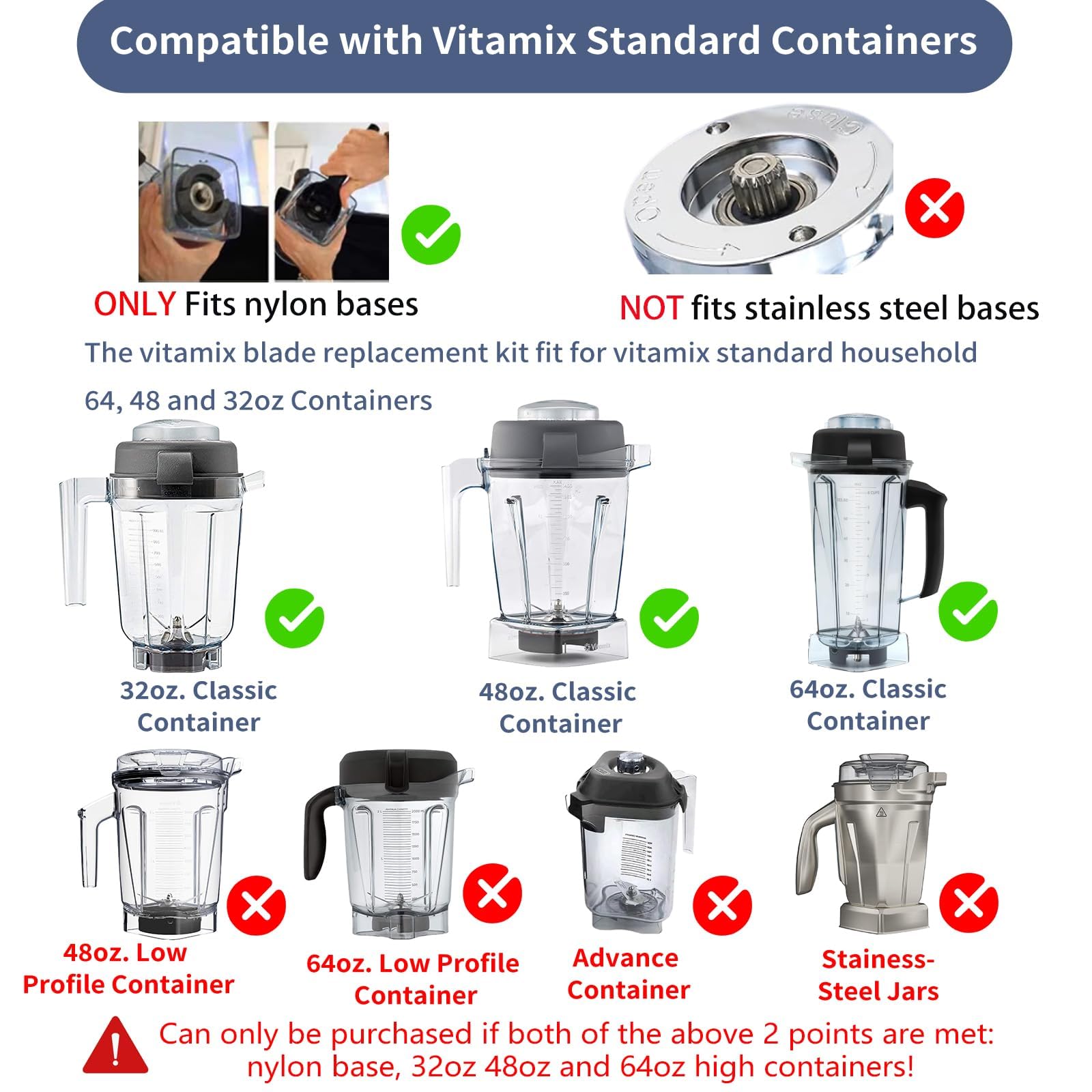 Vitamix Replacement Blade Parts Kit with Wrench & Drive Socket - Compatible with 5200, 5000, 4500, 5500 Blenders - Fits 64oz, 48oz, 32oz Containers - 2 Year Warranty - Perfect for Smoothies, Soups & Food Prep
