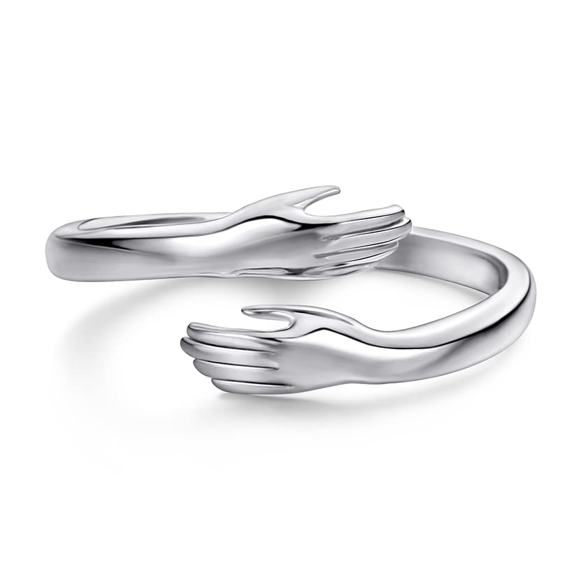Stylish Stainless Steel Couple Rings for Women & Men - Adjustable Promise Hug Rings - Silver Matching Love Bands for Anniversary, Valentine's Day & Romantic Gifts - Perfect for Weddings, Engagements & Couple Jewelry