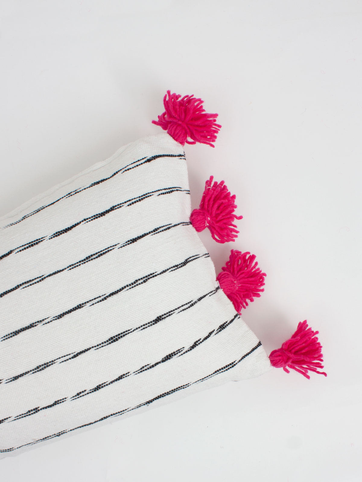 White Cotton Scribble Stripe Rectangle Cushion Cover - Pink Decorative Pillow Case for Sofa, Bed, Chair - Home Decor & Living Room Accessories