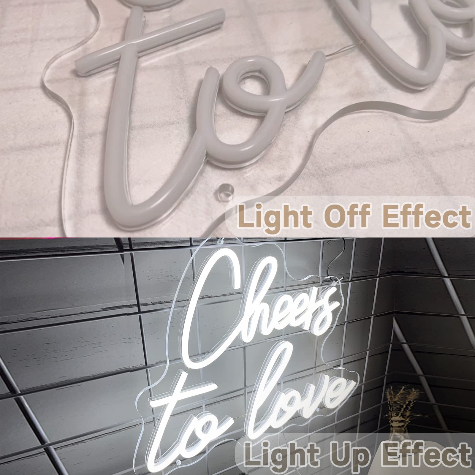 Cheers to Love LED Neon Sign - 15.7x11.8 Inch White Wall Decor with USB Power for Bedroom, Wedding & Birthday Party Lighting - Romantic Home Bar Sign for Valentine's Day & Anniversary Gifts