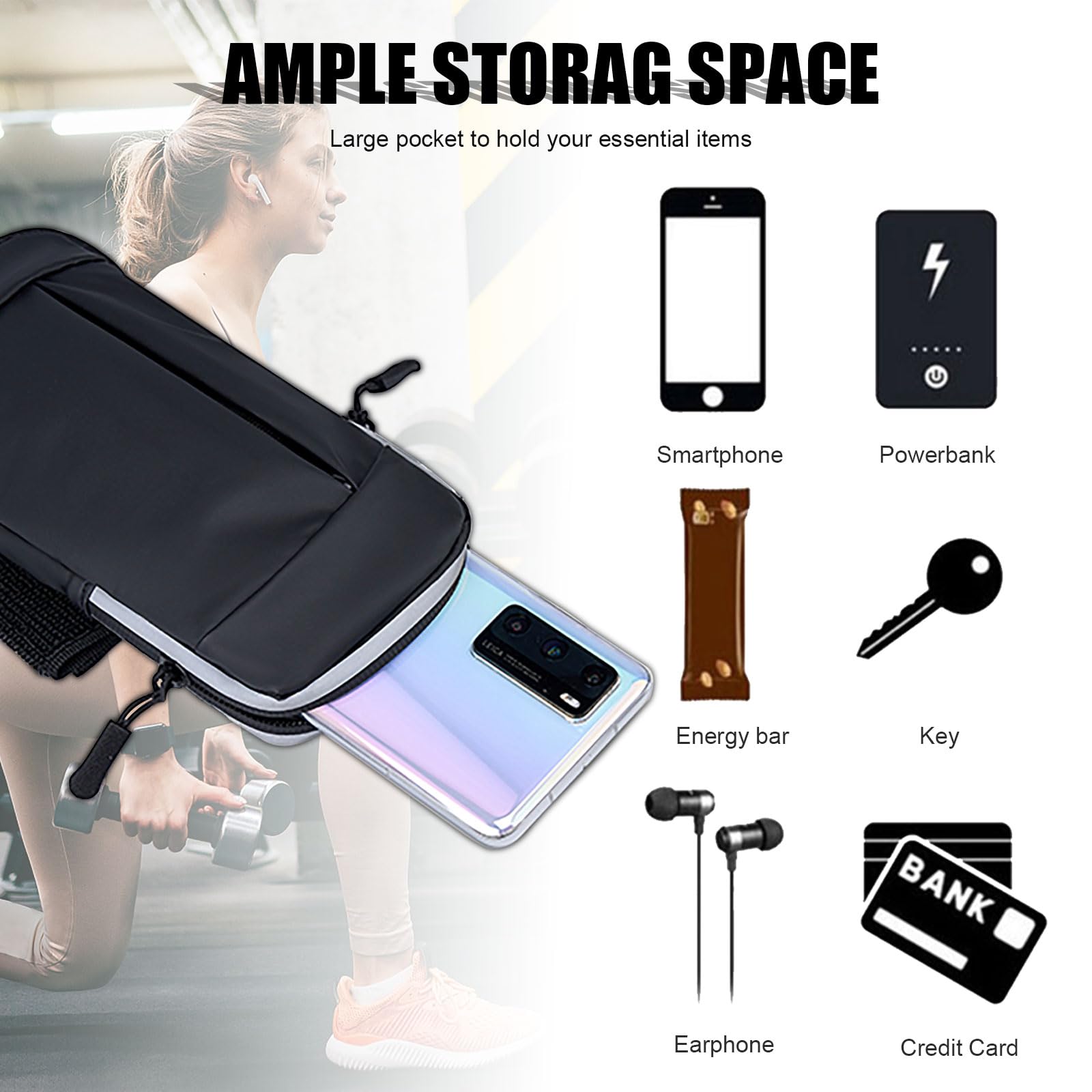 Running Armband Phone Holder for iPhone 15/14/13/12/11 Pro Max/XS/XR/X/8/7/6 Plus & Galaxy S24/Note - Adjustable Sports Armband Sleeve for Gym, Jogging, Cycling - Fits Men, Women & Kids