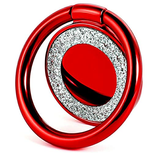 360° & 180° Adjustable Phone Ring Holder - Finger Kickstand Grip for iPhone & Smartphones | Stabilizer for Selfies & Video Calls | Bling Design (Red) - Perfect for Work, Travel & Social Media Content Creation