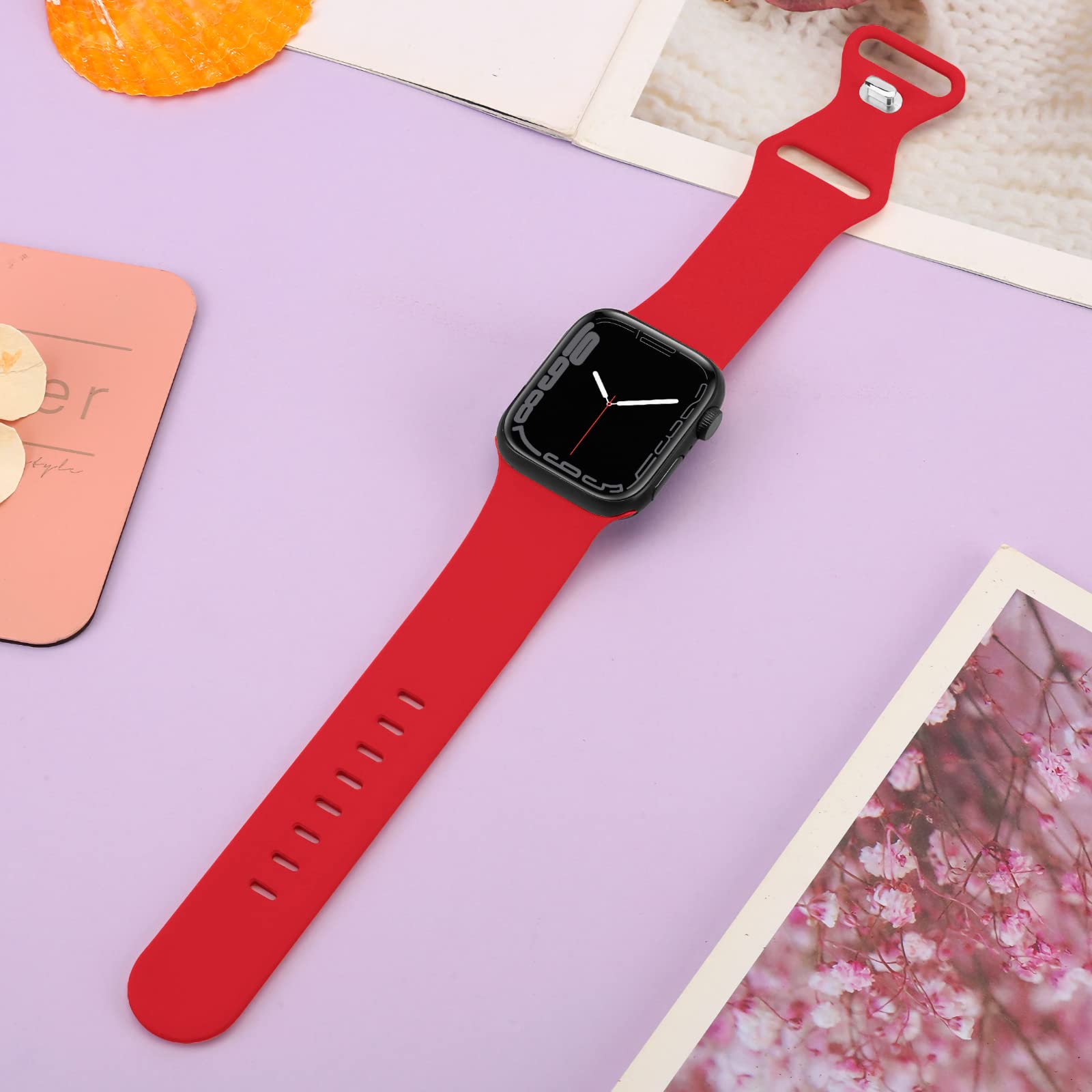 JXGM Red Apple Watch Band Compatible with 38mm/40mm/41mm/42mm/44mm/45mm - Soft Silicone Replacement Strap for iWatch Series SE/7/6/5/4/3/2/1 - Unisex Sport Accessory for Women & Men (Bright Red, M/L Size) | Perfect for Gym, Running & Everyday Wear