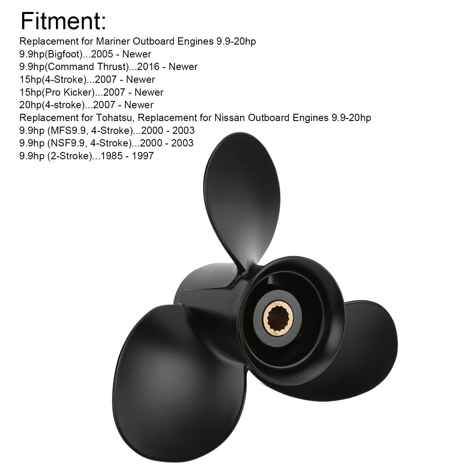 Aluminum Alloy 3-Blade Boat Propeller 9 1/4x11 Inch 14 Teeth RH - Replacement for Tohatsu Outboard Motors - Perfect for Fishing, Boating & Marine Activities