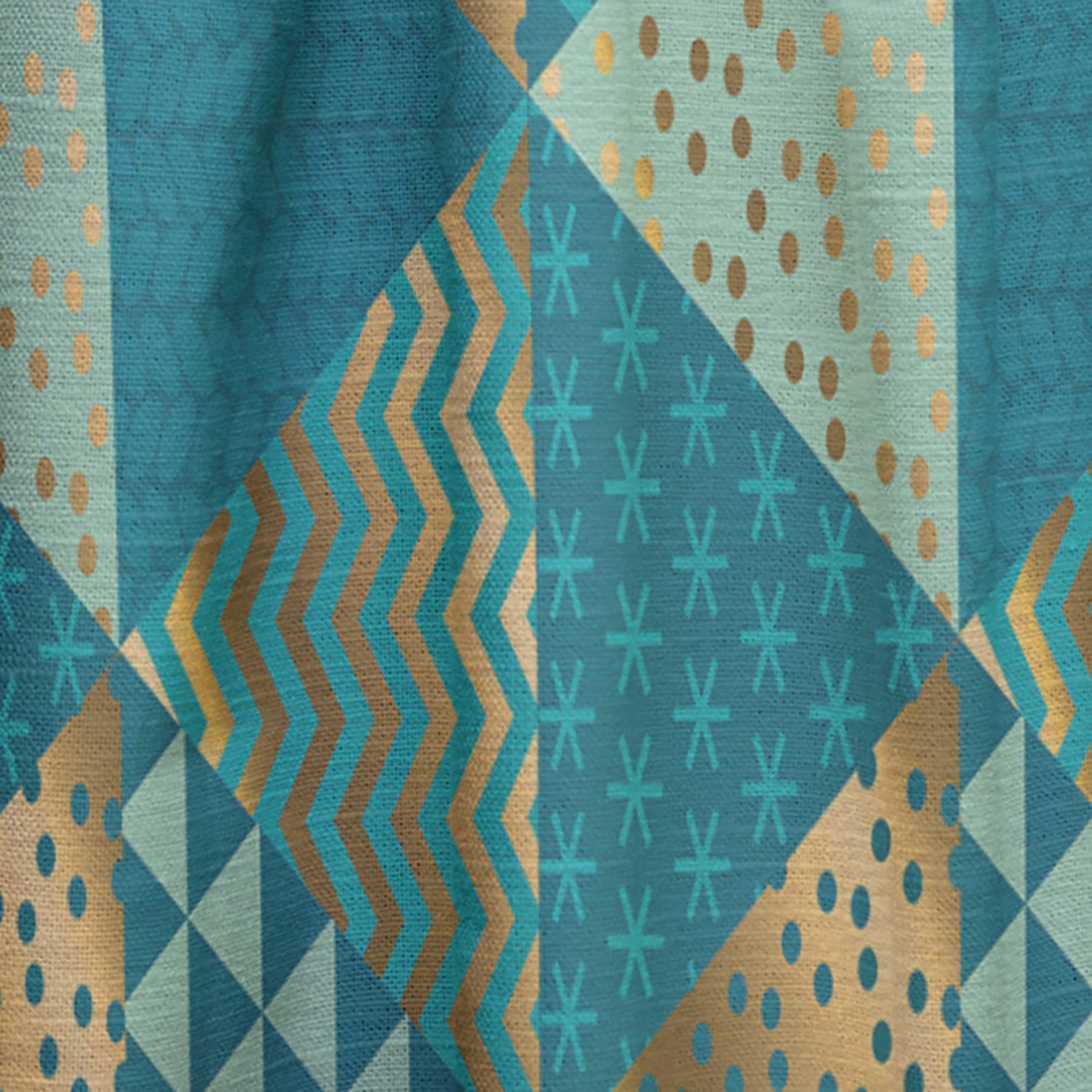 DesignQ Gold & Blue Modern Curtains - Thermal Insulated Single Panel (52x120) for Bedroom & Living Room - Elegant Window Drapes for Home Decor & Light Control