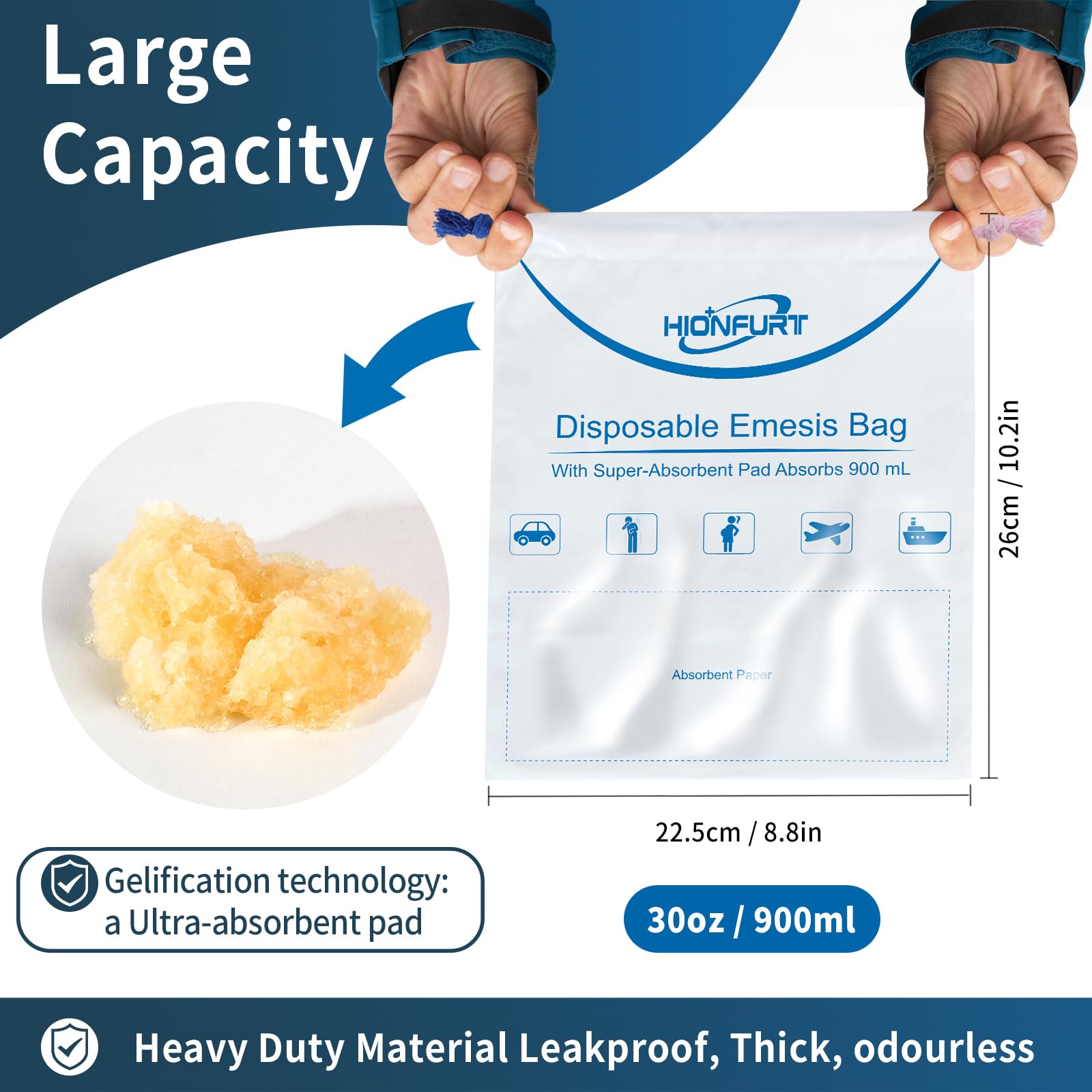 12Pcs Disposable Absorbent Vomit Bags - Leak Proof Motion Sickness Bags That Turn Vomit into Gel (900ml Capacity) | Travel, Pregnancy, Kids, Car & Airplane Use | Opaque White Barf Bags for Discreet Nausea Relief