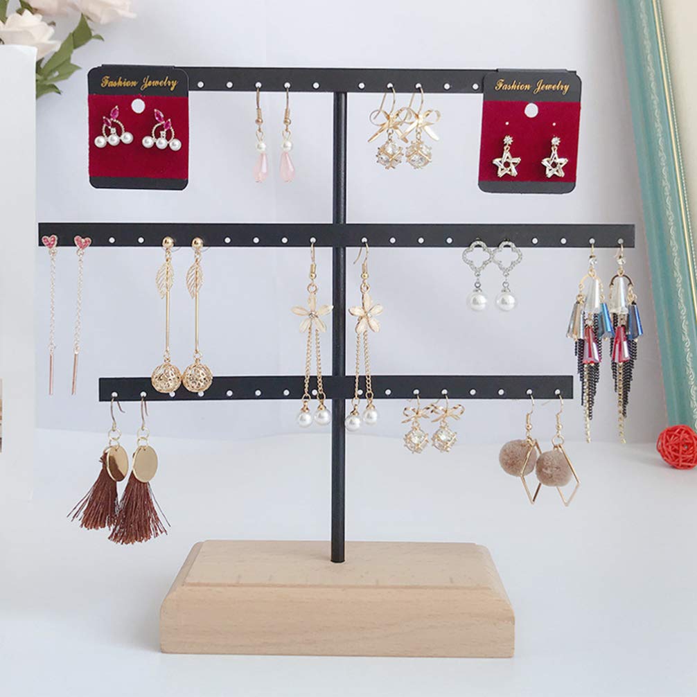 TOPBATHY 52 Hole Iron Earrings Display Stand - Jewelry Organizer for Dangle & Drop Earrings, Black Ring Holder with Shelving Brackets - Perfect for Boutique, Retail Store & Home Jewelry Organization