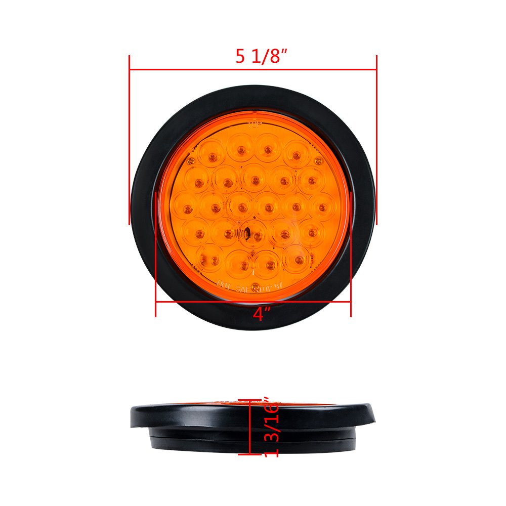 Astra Depot 4X Amber 4 Inch Round 24-LED Tail Turn Signal Lights with Grommet Wiring Plug Kit - Compatible with Truck, Trailer, RV, UTE & UTV - Perfect for Off-Road, Towing & Vehicle Safety Lighting