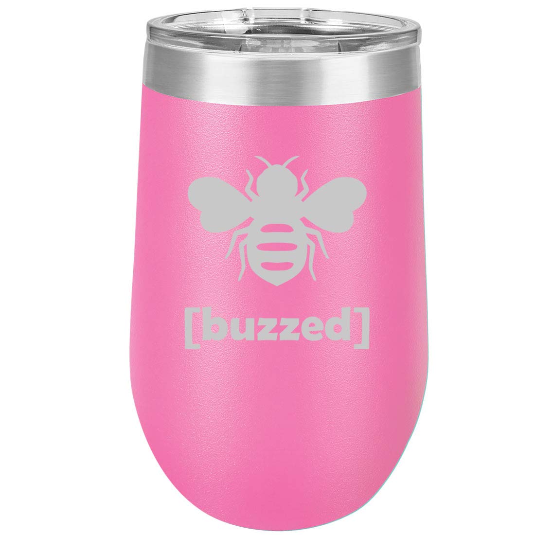 16 oz Double Wall Vacuum Insulated Stainless Steel Wine Tumbler with Lid - Stemless Coffee Travel Mug for Hot & Cold Drinks - Buzzed Bee Design (Hot Pink) - Perfect for Office, Commuting, Picnics & Outdoor Activities
