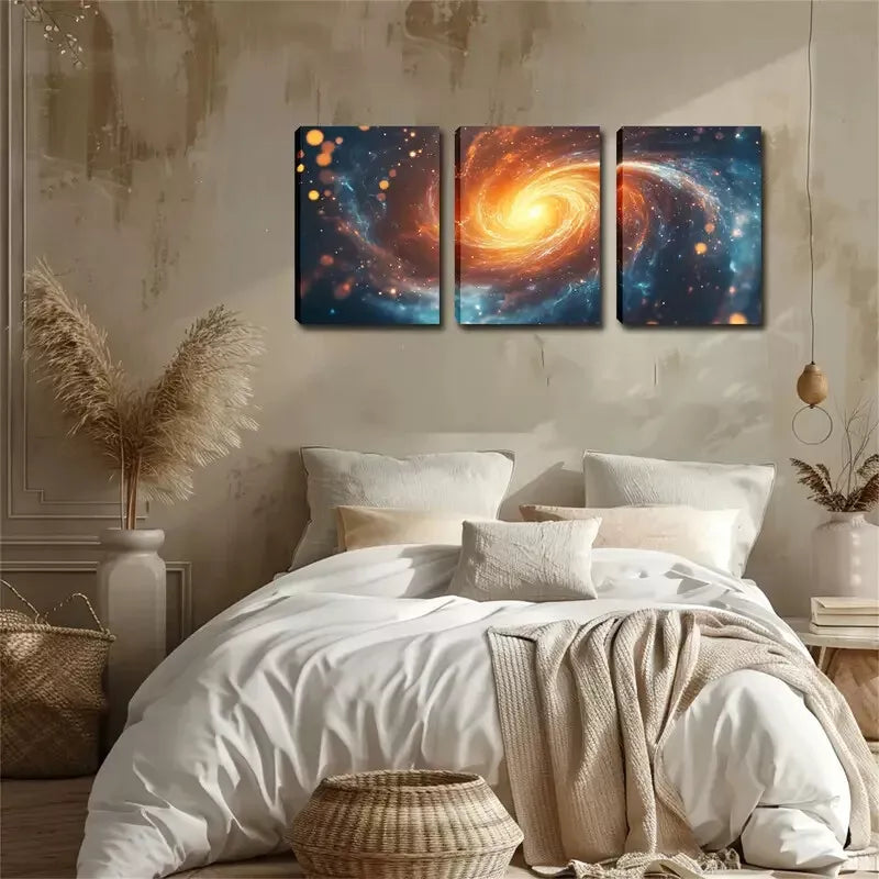 3-Piece Galaxy Wall Art Set - Vibrant Cosmic Canvas Prints Framed 40x60cm - High Quality Space-Themed Home Decor - Perfect for Living Room, Bedroom & Office Decorations