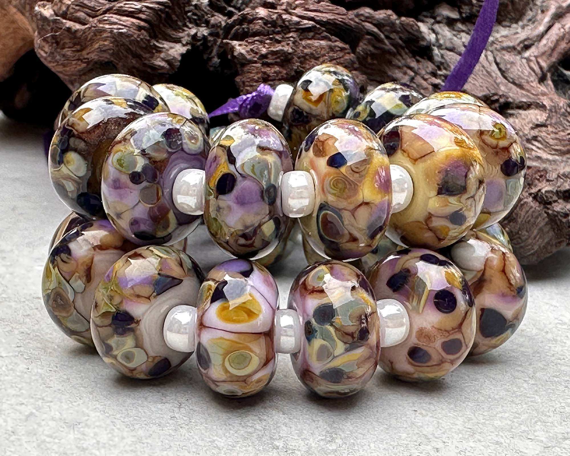 24-Piece Picasso Brown Mosaic Lampwork Glass Beads Set for Jewelry Making - DIY Bracelet, Necklace & Craft Projects - SRA Certified Artisan Beads