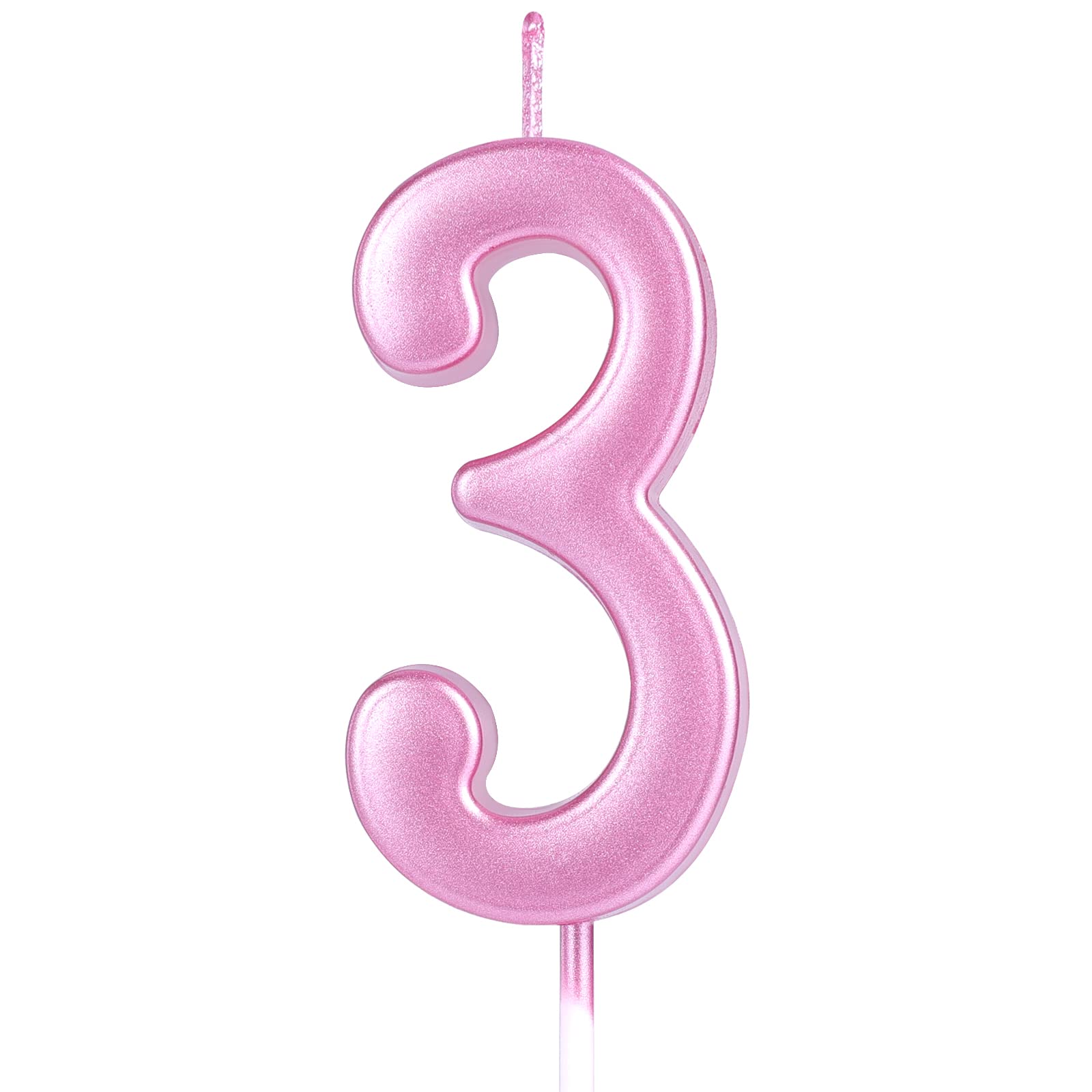 AIEX 2.76 Inch/7cm Pink Number 3 Cake Candles - Birthday Wedding Anniversary Party Decorations - Perfect for Cakes, Cupcakes, and Dessert Toppings
