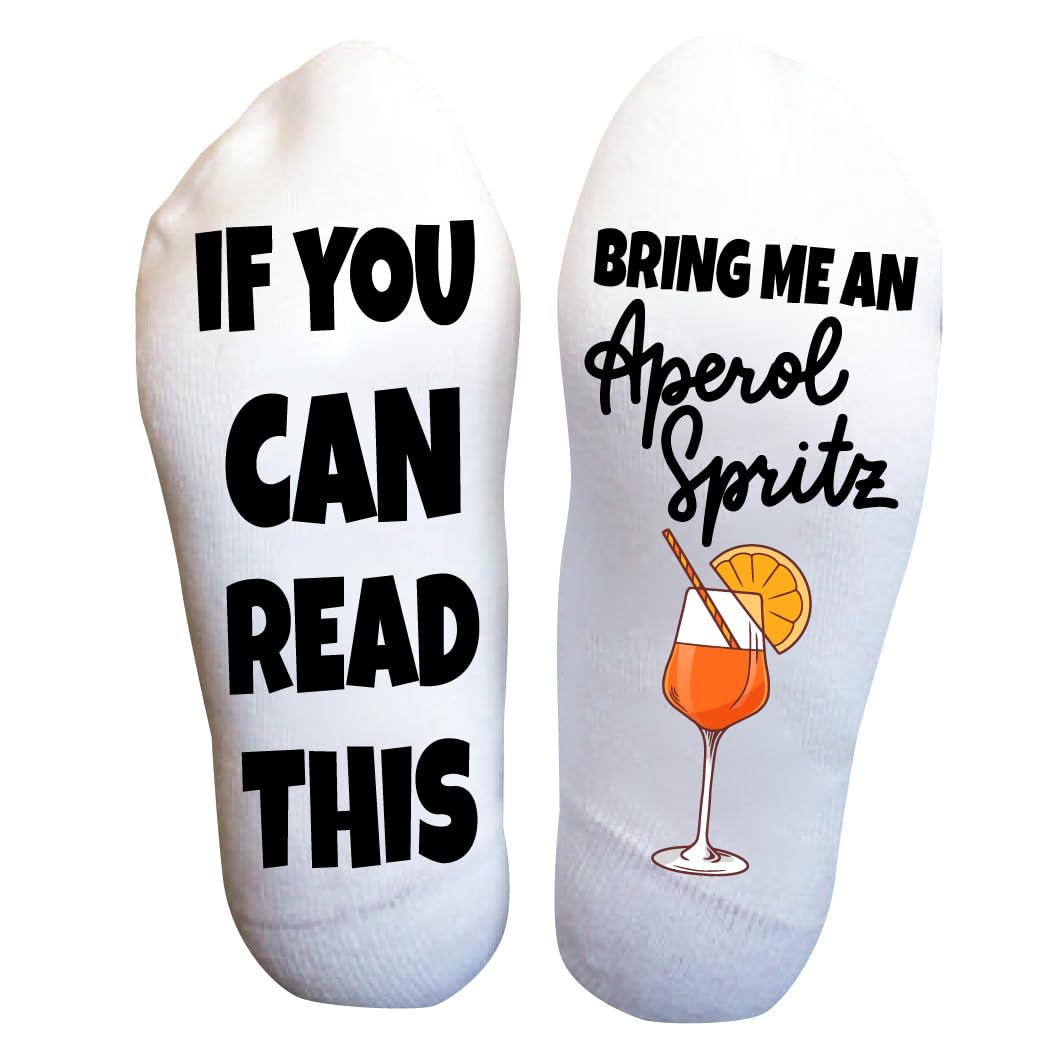 Funny Aperol Spritz Cocktail Socks for Men & Women - Personalized Crew Black Socks with 'If You Can Read This' Print - Unique Gift Idea for Cocktail Lovers, Party Wear & Casual Outfits